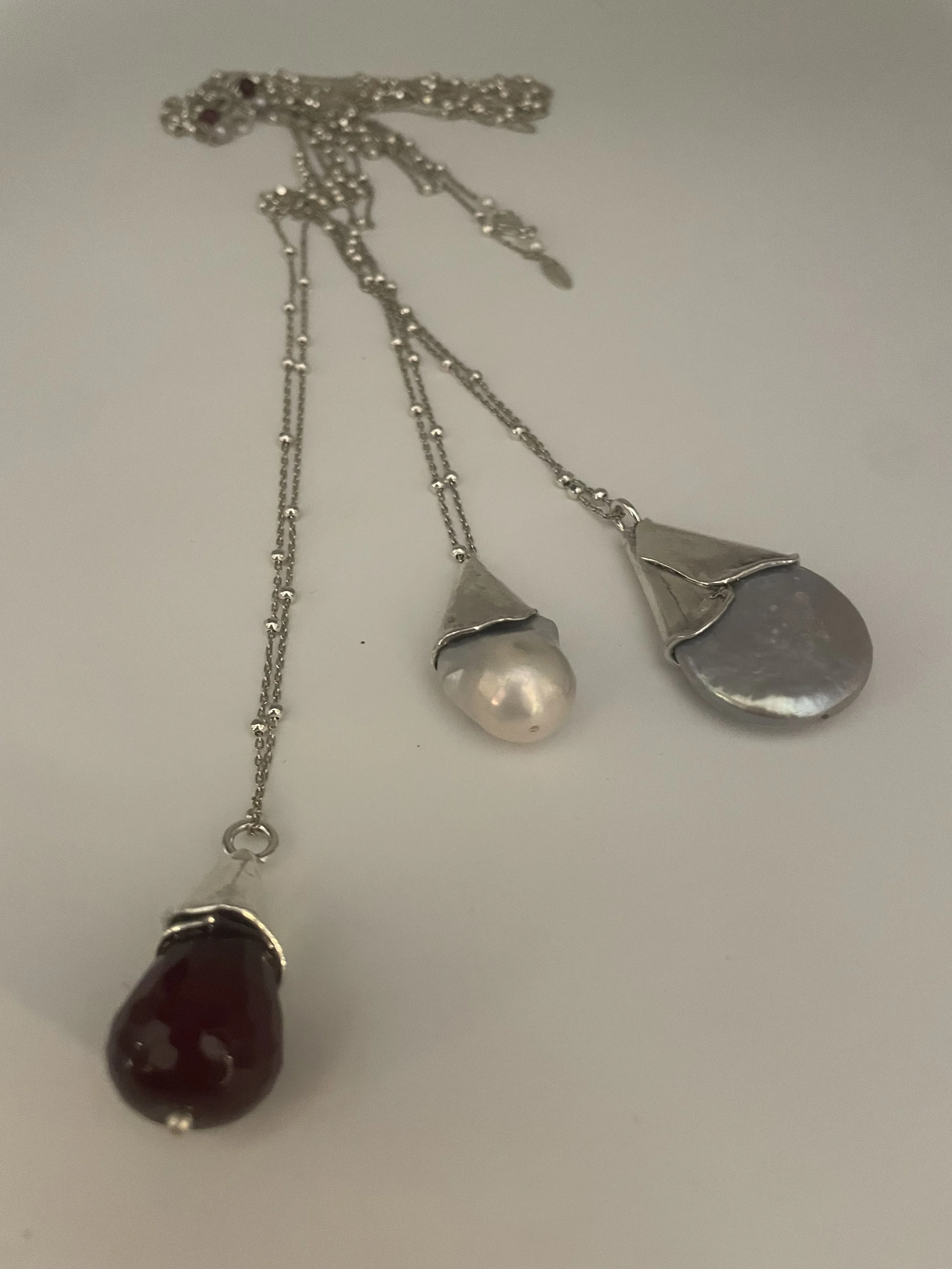 Argento 925 Agata ciliegia / Perle - €130.00