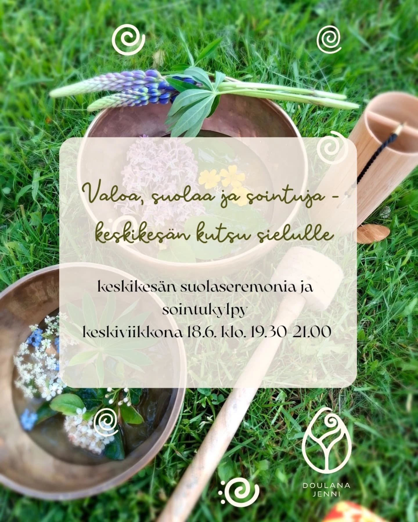 ☀️ Valoa, suolaa ja sointuja - keskikes&auml;n kutsu sielulle ☀️

Tervetuloa sointukylpyyn ja suolaseremoniaan keskiviikkona 18.6. klo. 19.30-21.00 Vauvahoivaklinikalle (Myllytie 2, J&auml;rvenp&auml;&auml;) ✨️ 

Aluksi rentoudutaan sointukylvyss&aum