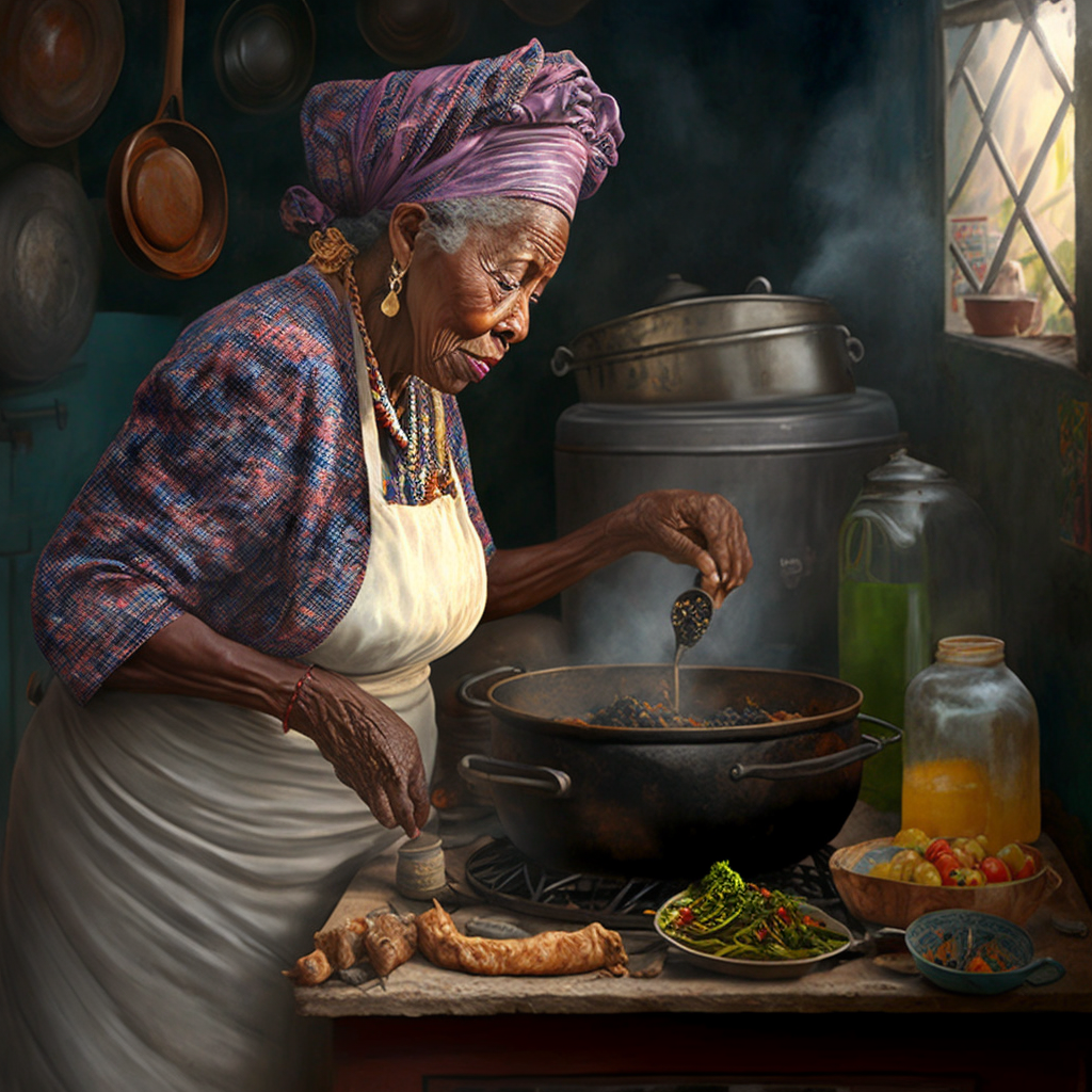 Grandmother making Callaloo Soup. Kingston, Jamaica. (1998)