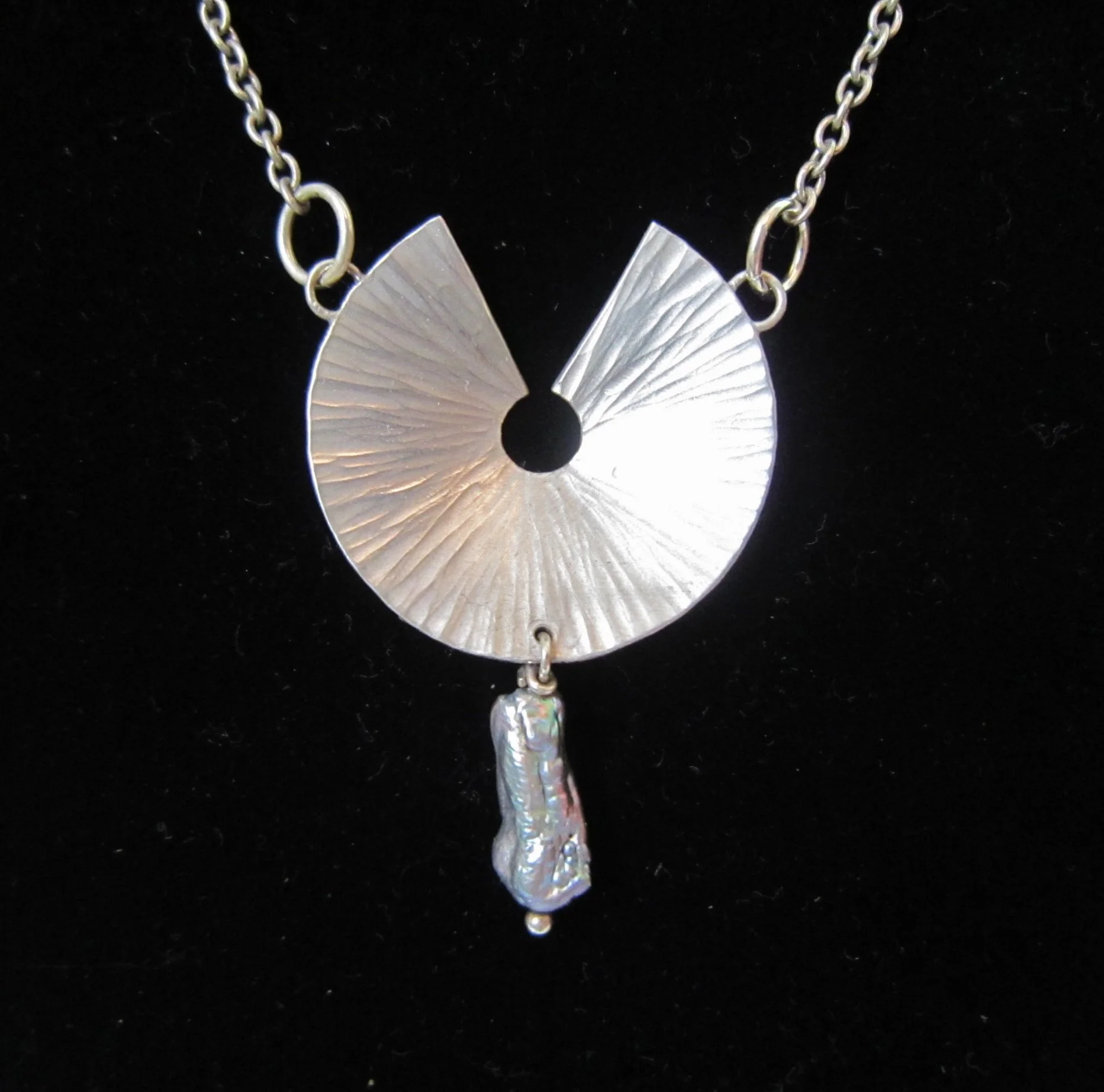Hammered "Fan" Pendant with Pearl Drop