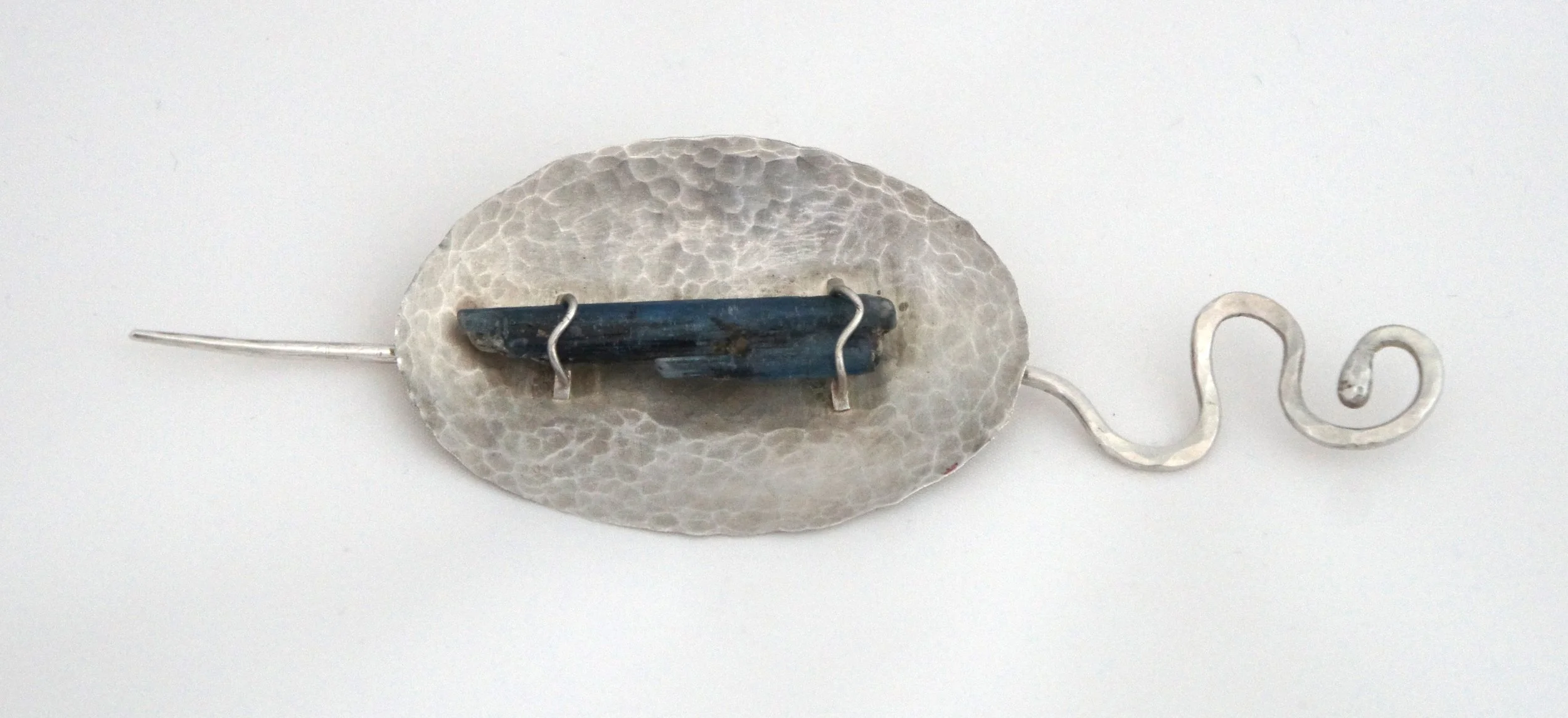 Hammered Silver and Kyanite Brooch
