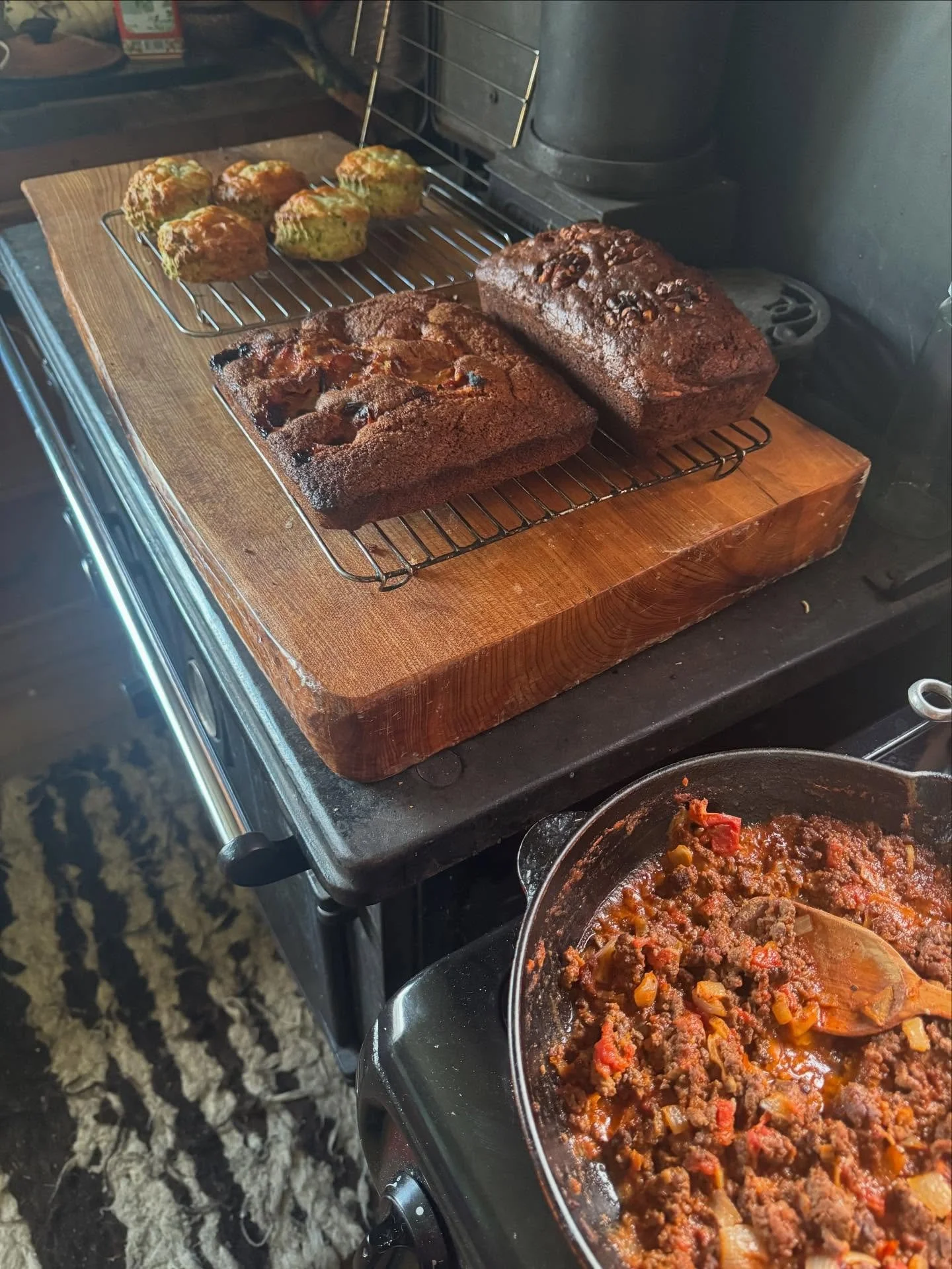 Spending some time in the kitchen today as there is a pause in the work to the Sunroom. 
Ransoms and cheese scones, plum cake and a banana and walnut loaf. 
Local venison mince bolognese with home made pasta for dinner. 😋 

#homemade
#cookfromscratc