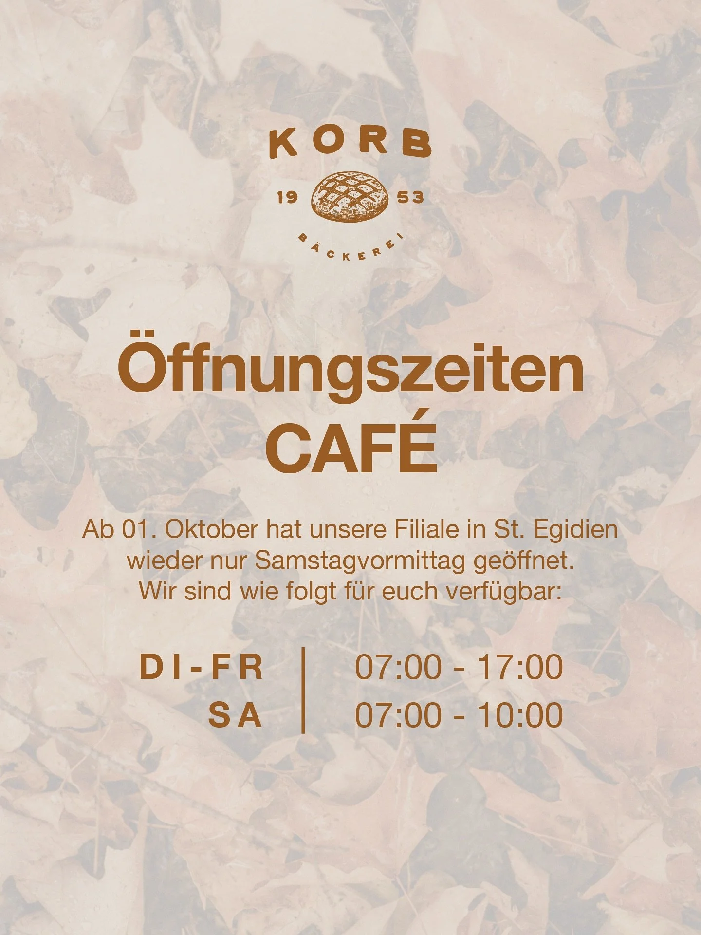 Wichtige Mitteilung: Im Herbst haben wir samstags wieder nur Vormittags ge&ouml;ffnet. 🍂