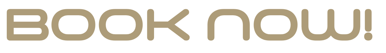 Text reading 'BOOK NOW!' in beige letters on a white background.