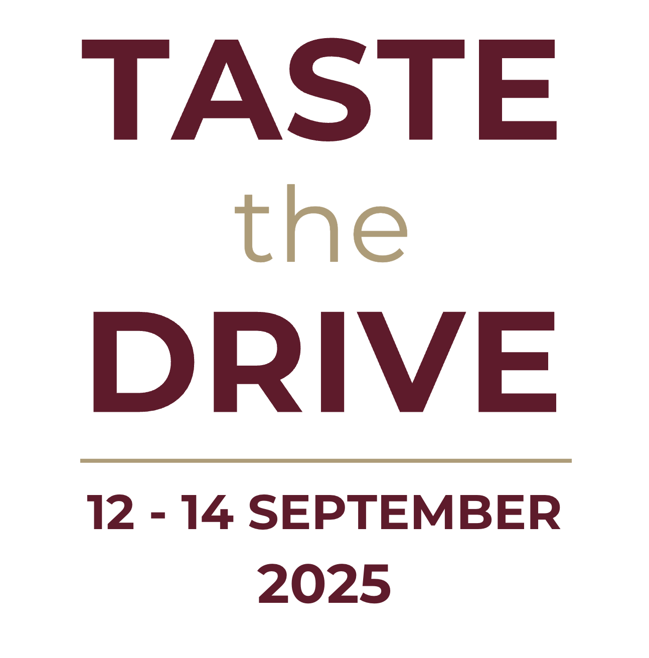 Event poster with the text "Taste the Drive" and dates September 12-14, 2025.