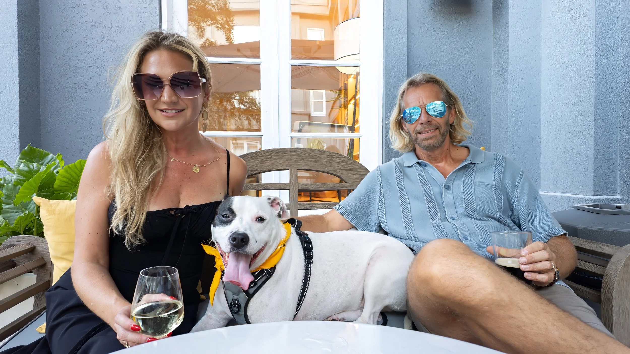 Charles and Jennifer Maring with their rescue dog, Sugar, during an editorial assignment for Savannah Proper in Savannah, Georgia.