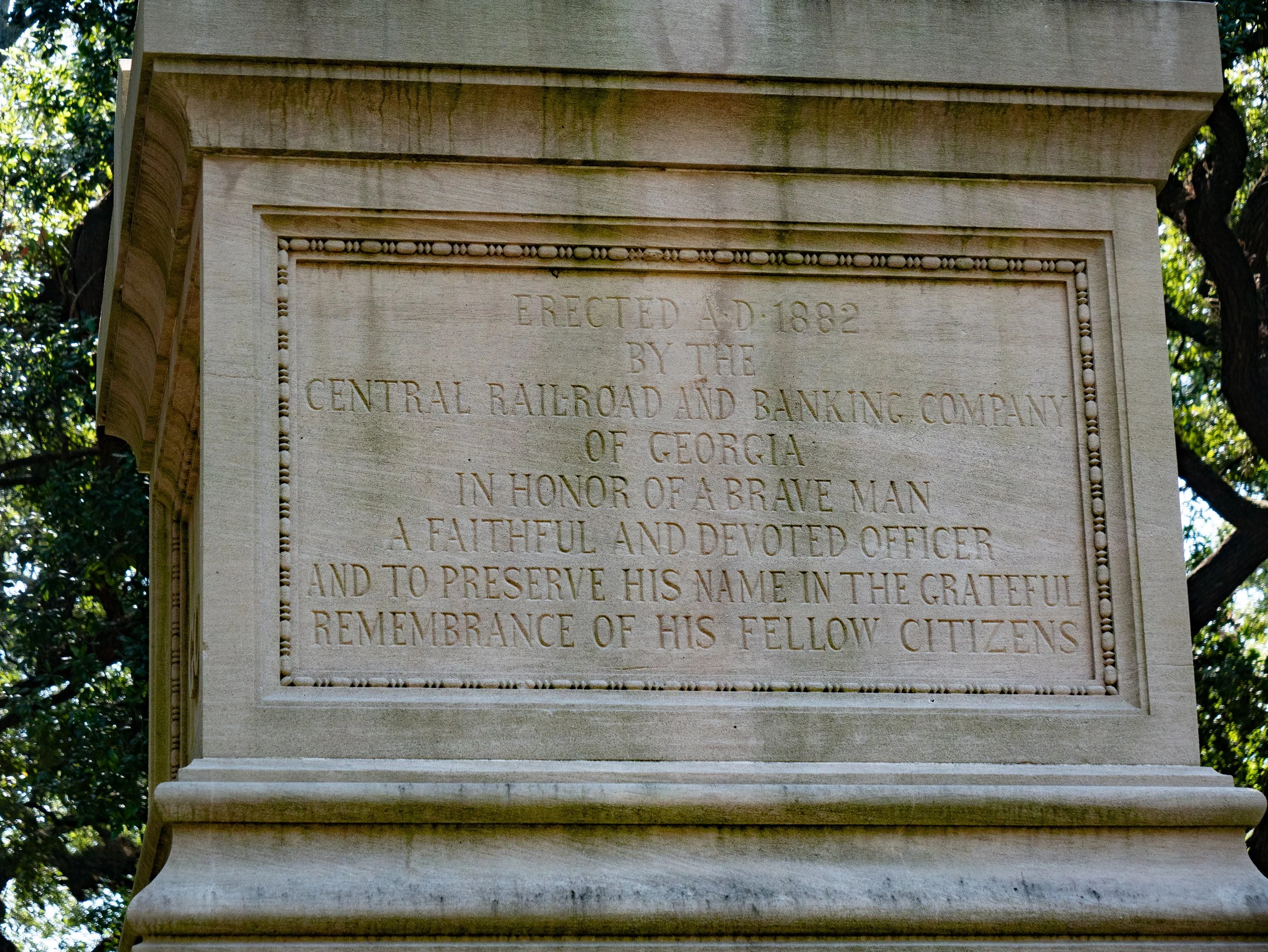 Inscription on the William Washington Gordon Monument in Wright Square