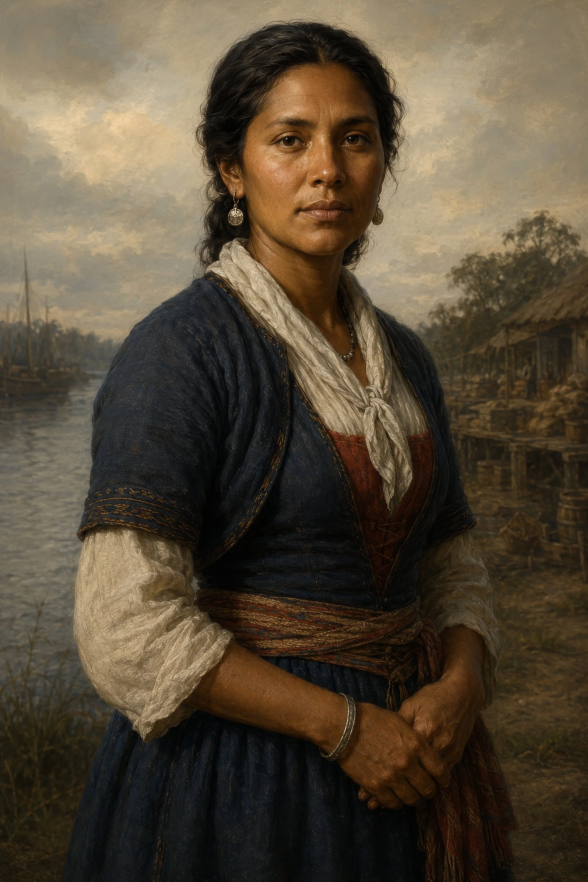 Artistic portrait of Mary Musgrove, the Muscogee interpreter, trader and diplomat who helped establish Savannah.