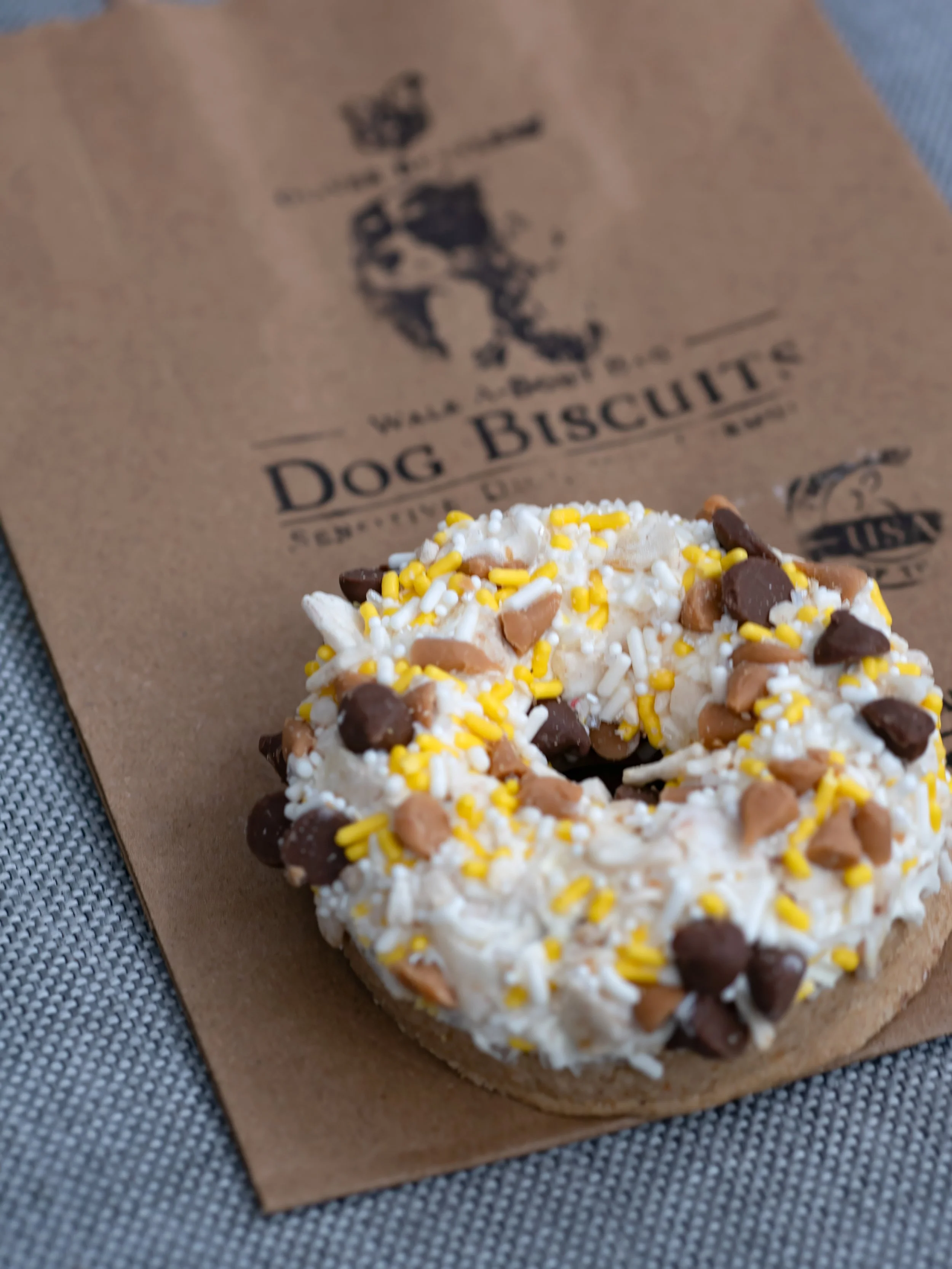 Decorative dog donut treats displayed at Oliver Bentleys dog boutique in Savannah.