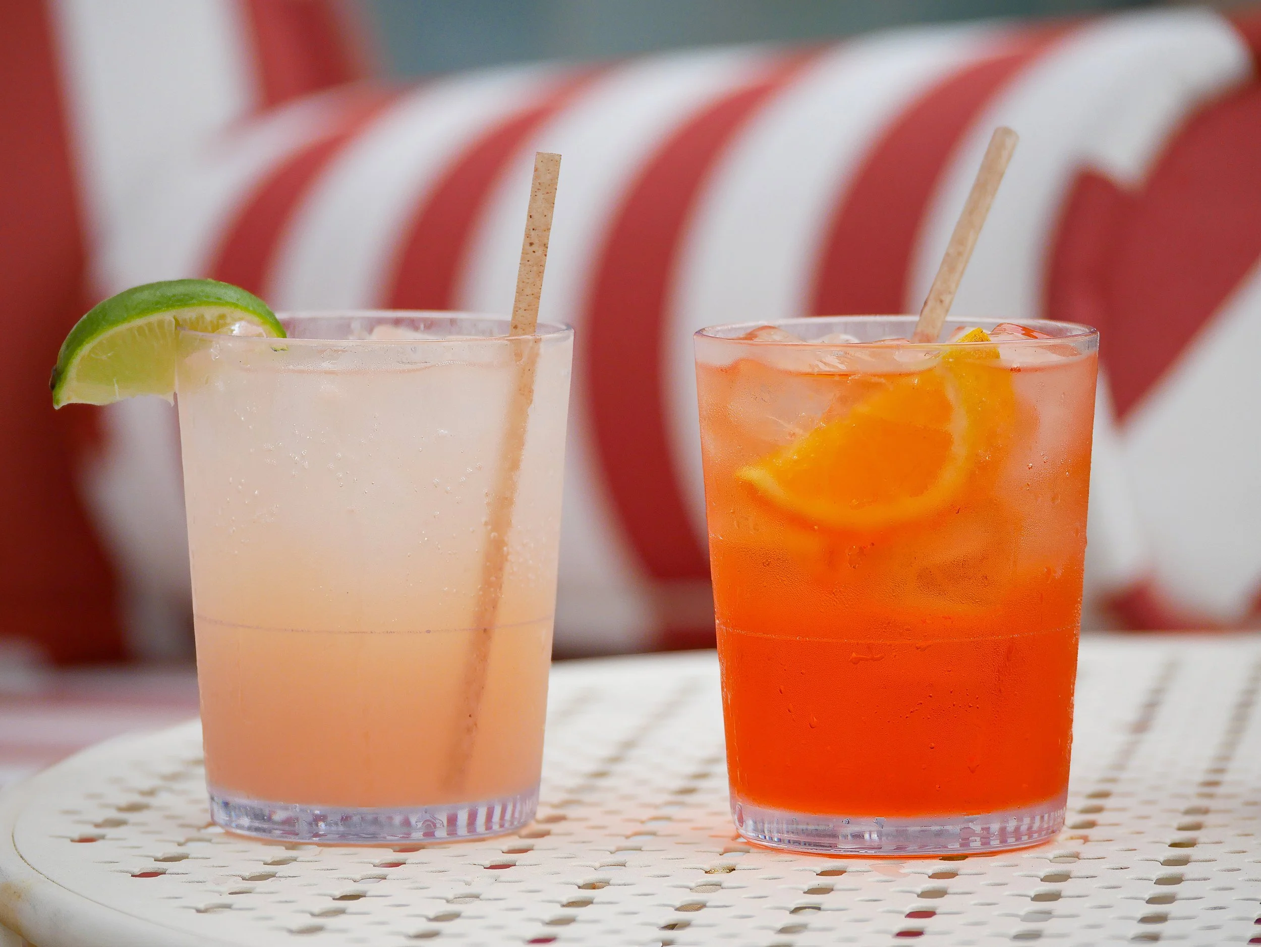 Paloma and Aperol Spritz cocktails served at The Sun Club rooftop bar at Municipal Grand in Savannah
