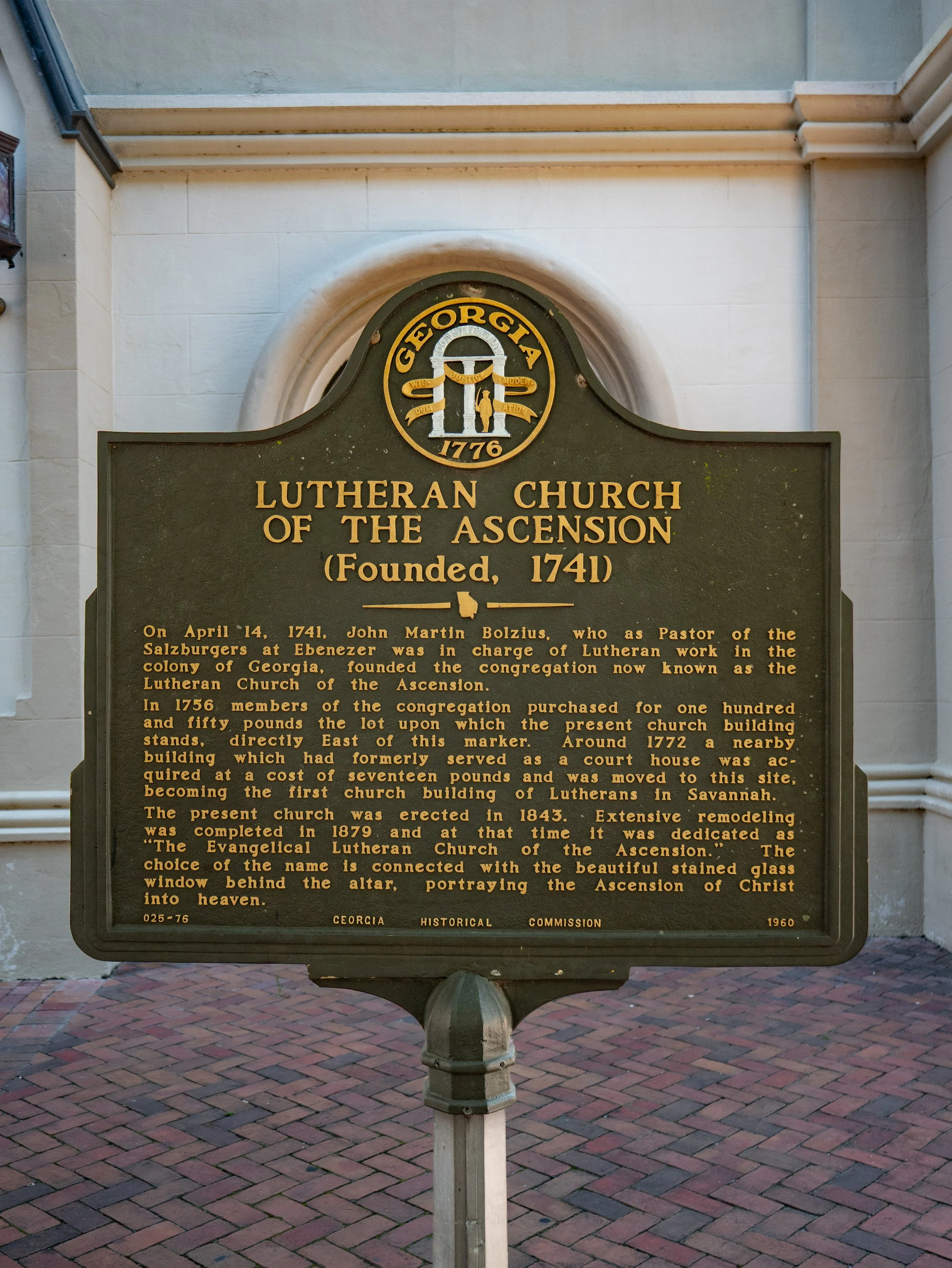 Historical marker for the Lutheran Church of the Ascension in Savannah