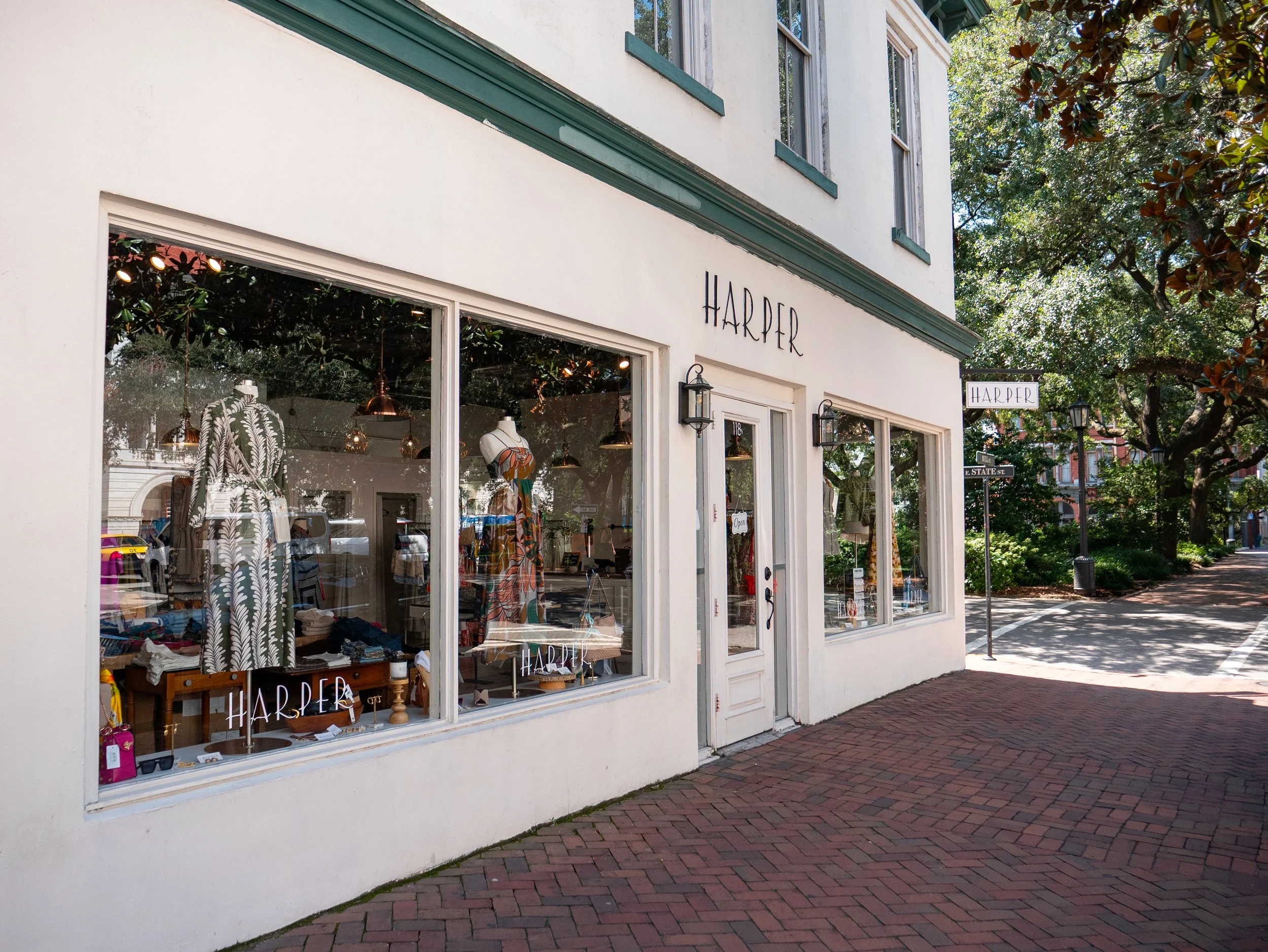 Harper boutique storefront across from Wright Square in Savannah