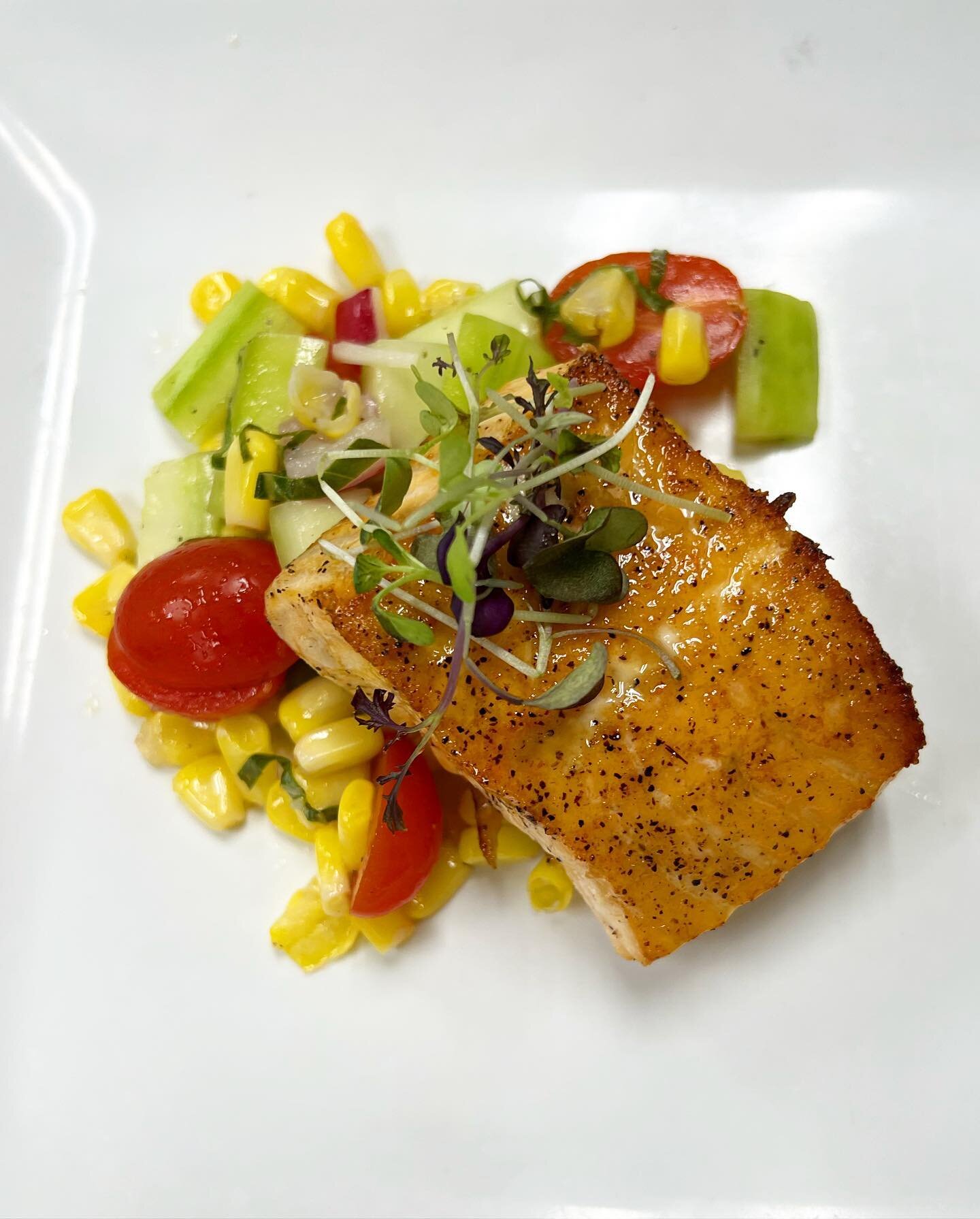 We just love when our couples come in for tastings. It&rsquo;s always a fun evening, discussing the endless possibilities of their menu and getting it just right. 

Perfectly seared salmon over summer succotash 

Vegetable quinoa garnished with grill