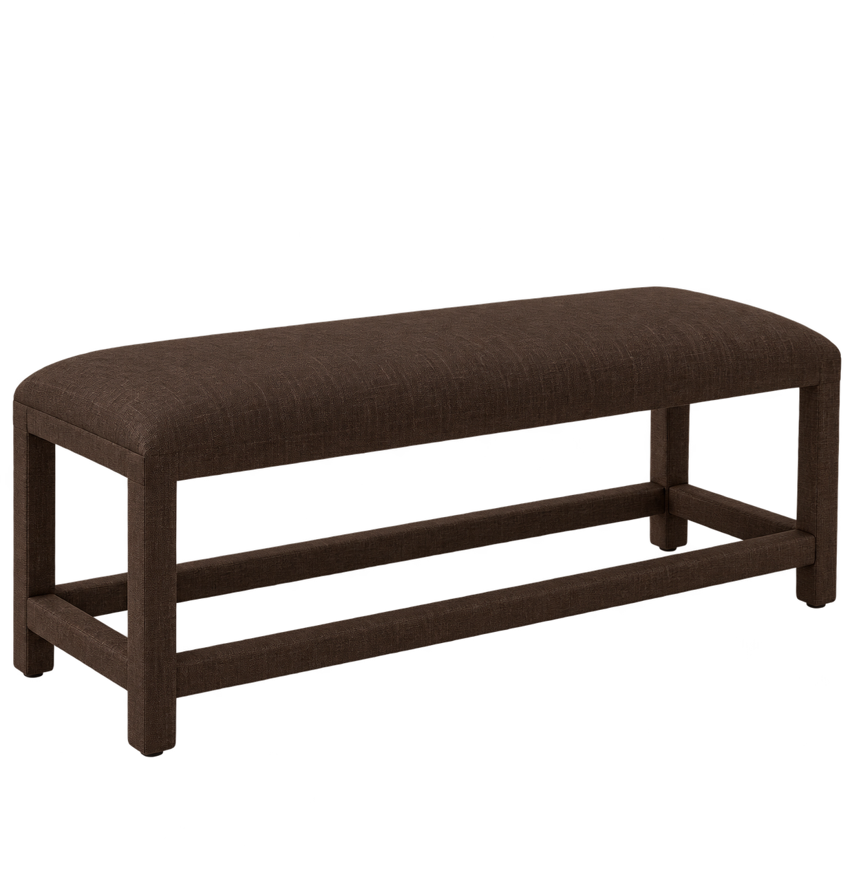 Deep chocolate linen upholstered bench.png