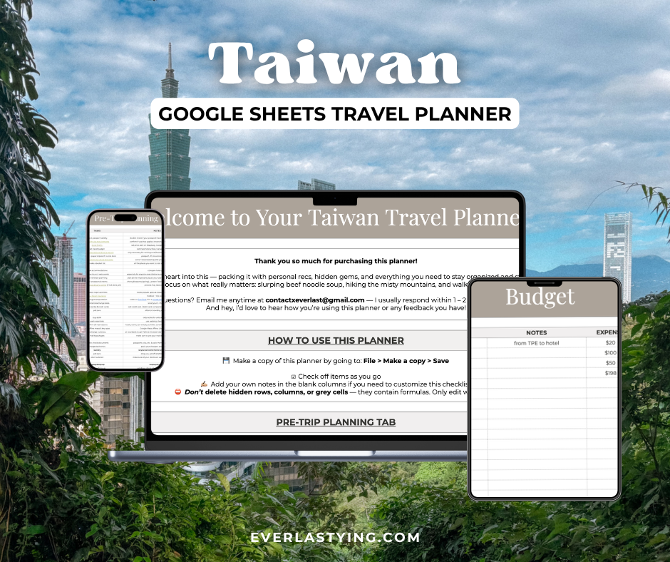 Taiwan travel planner in Google Sheets