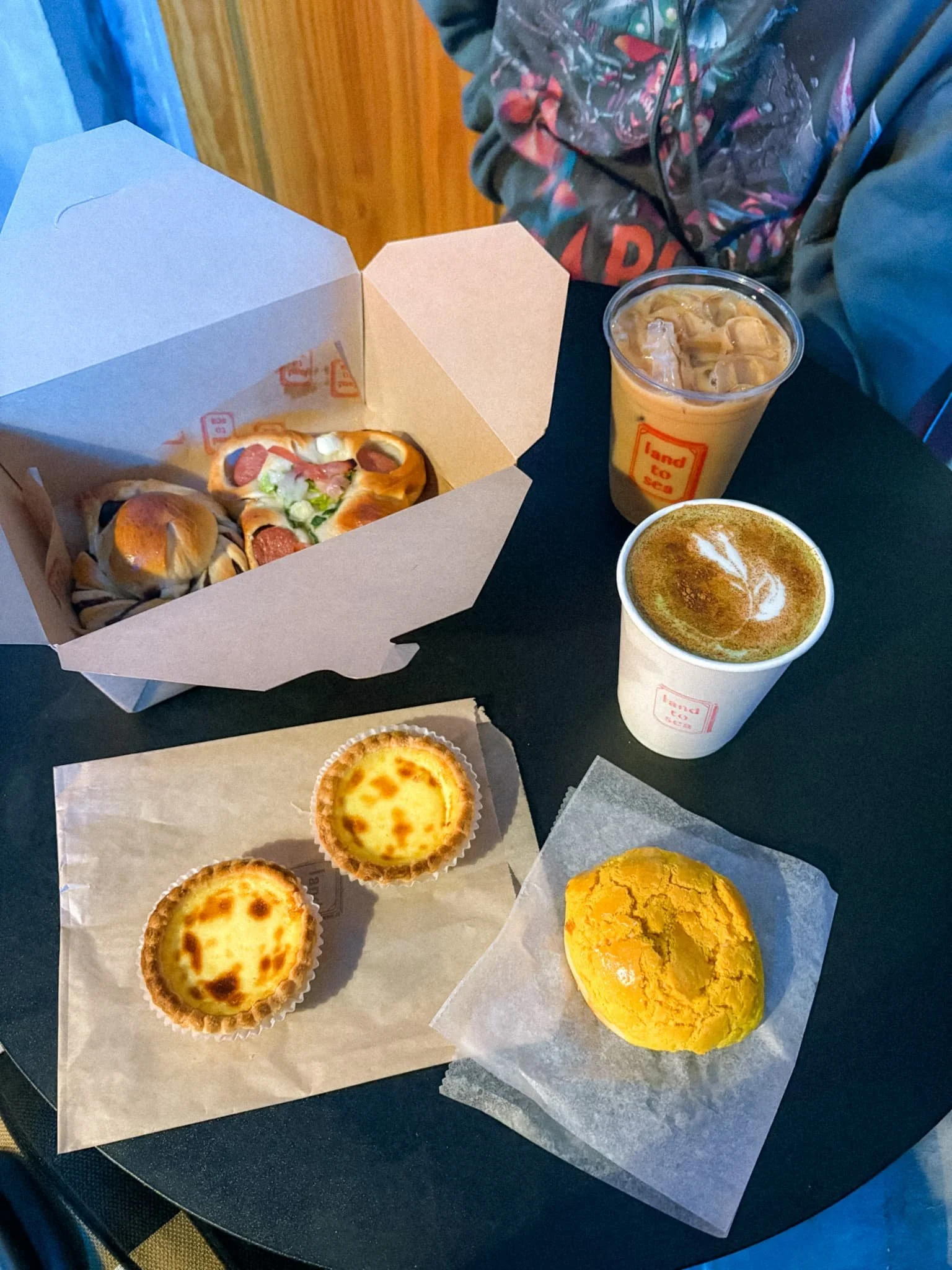 Land to Sea - breakfast, pastries, milk tea.jpg