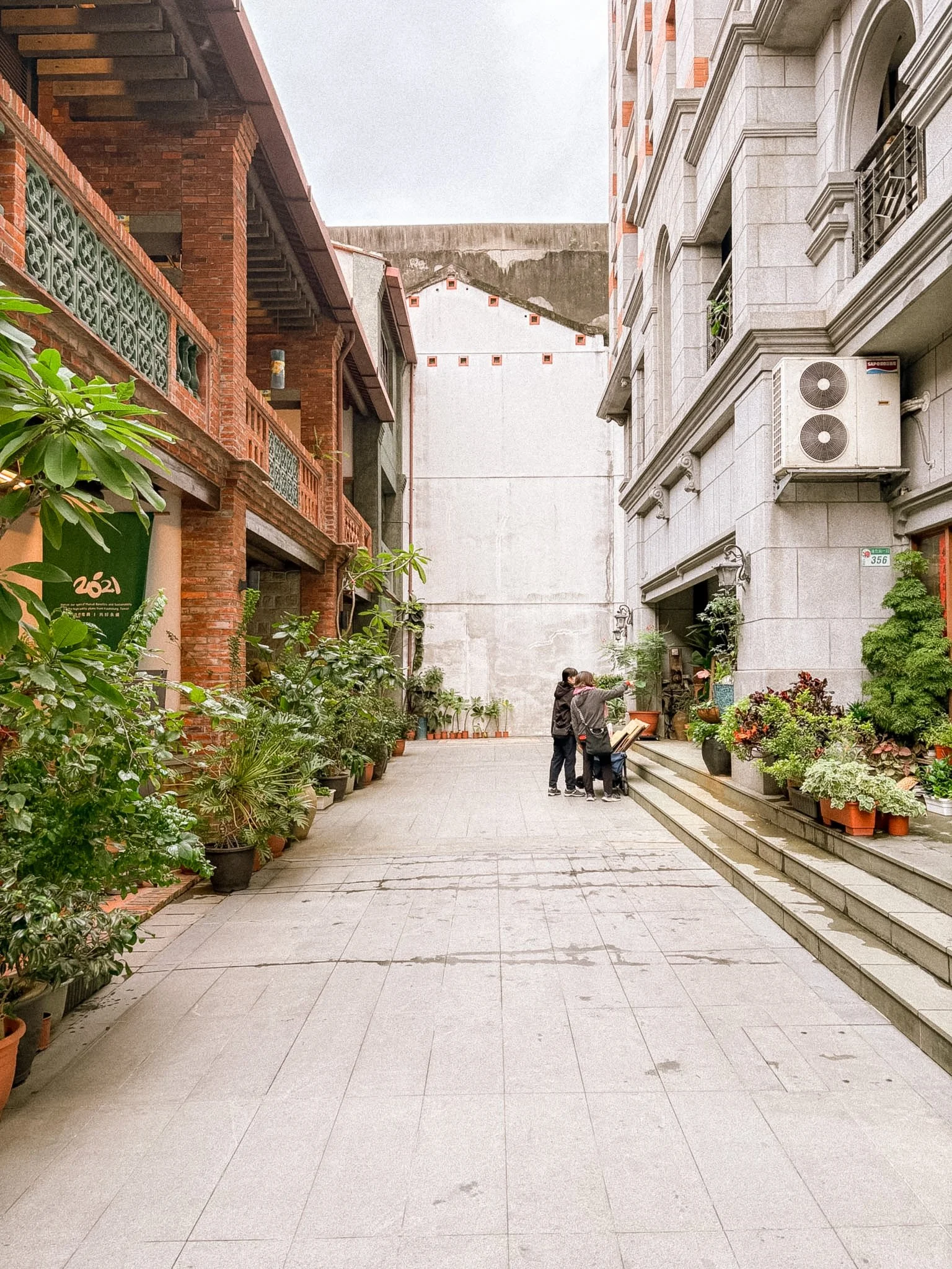 Dihua Street Ten Buildings area with red brick houses, quiet alley, and hidden cafes in Taipei