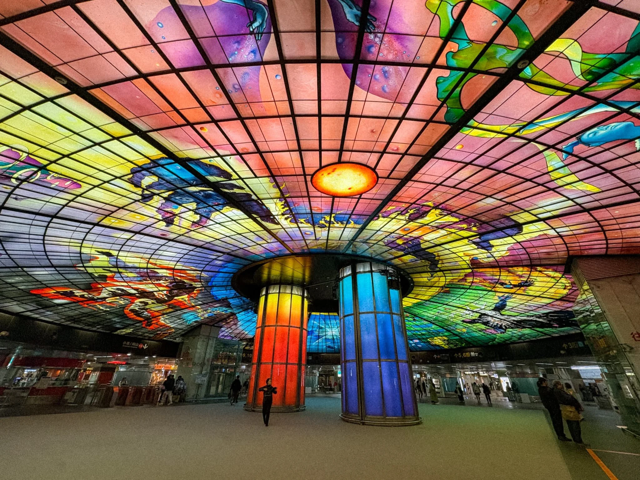 Dome of Light colorful glass ceiling artwork at Formosa Boulevard MRT Station in Kaohsiung Taiwan