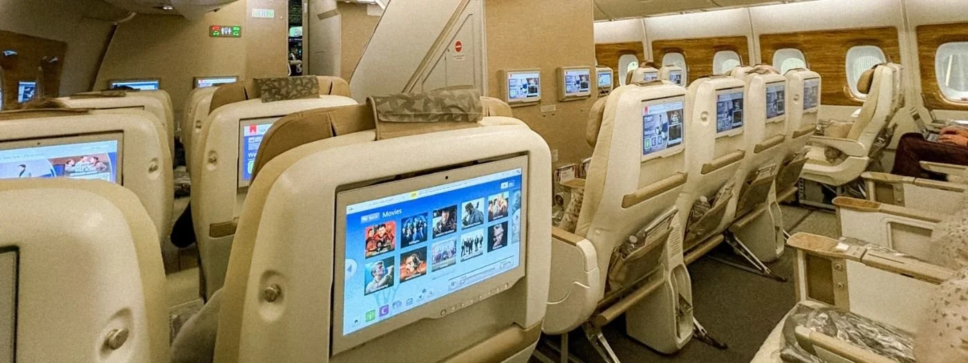 Emirates A380 Premium Economy cabin with wide seats and entertainment screens — is it worth it review