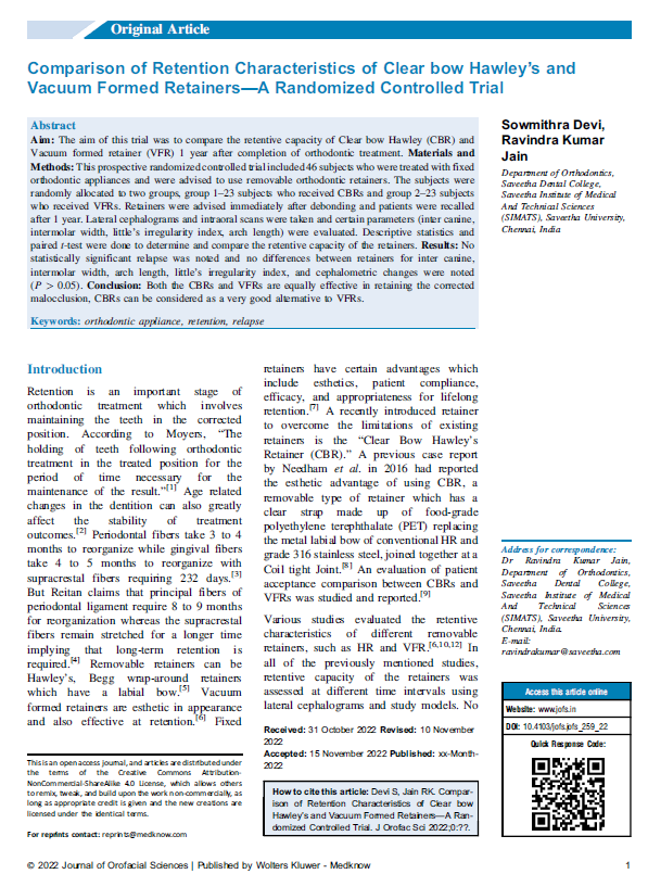 JOURNAL OF OROFACIAL SCIENCES