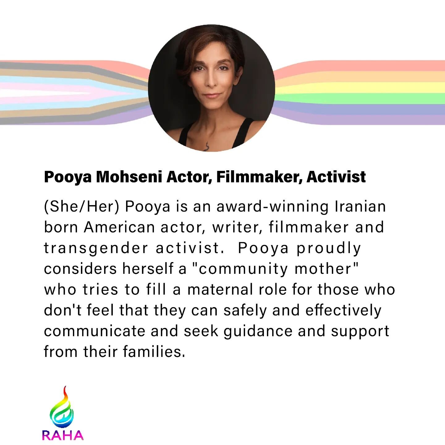 Get your ticket now ***Link in Bio*** for our panel event this Sunday February 12, 2023.

Panelist:
Pooya Mohseni, Actor, Filmmaker, Activist (She/Her) Pooya is an award-winning Iranian born American actor, writer, filmmaker and transgender activist.