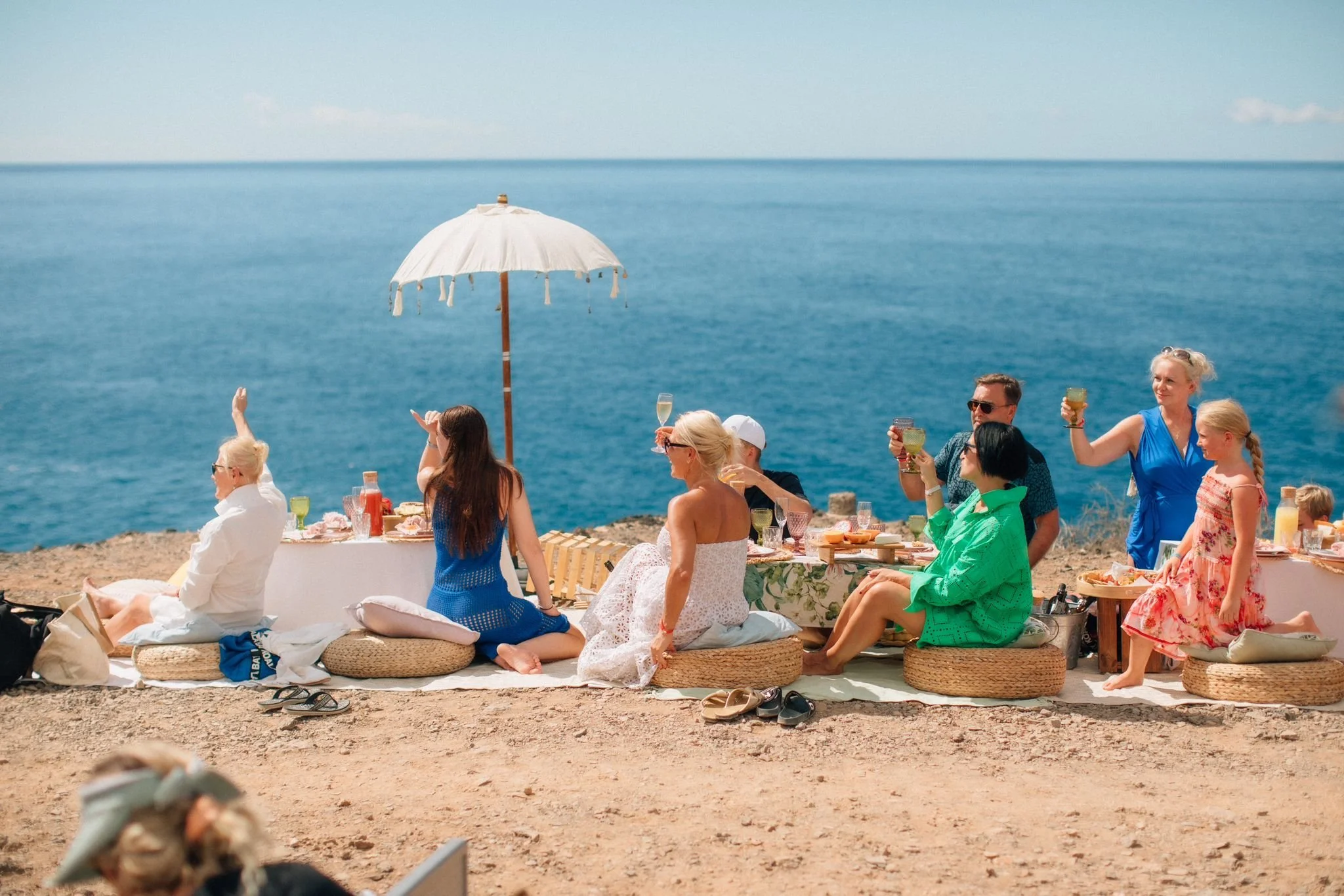 Long grazing table set up outdoors for a group celebration in Tenerife