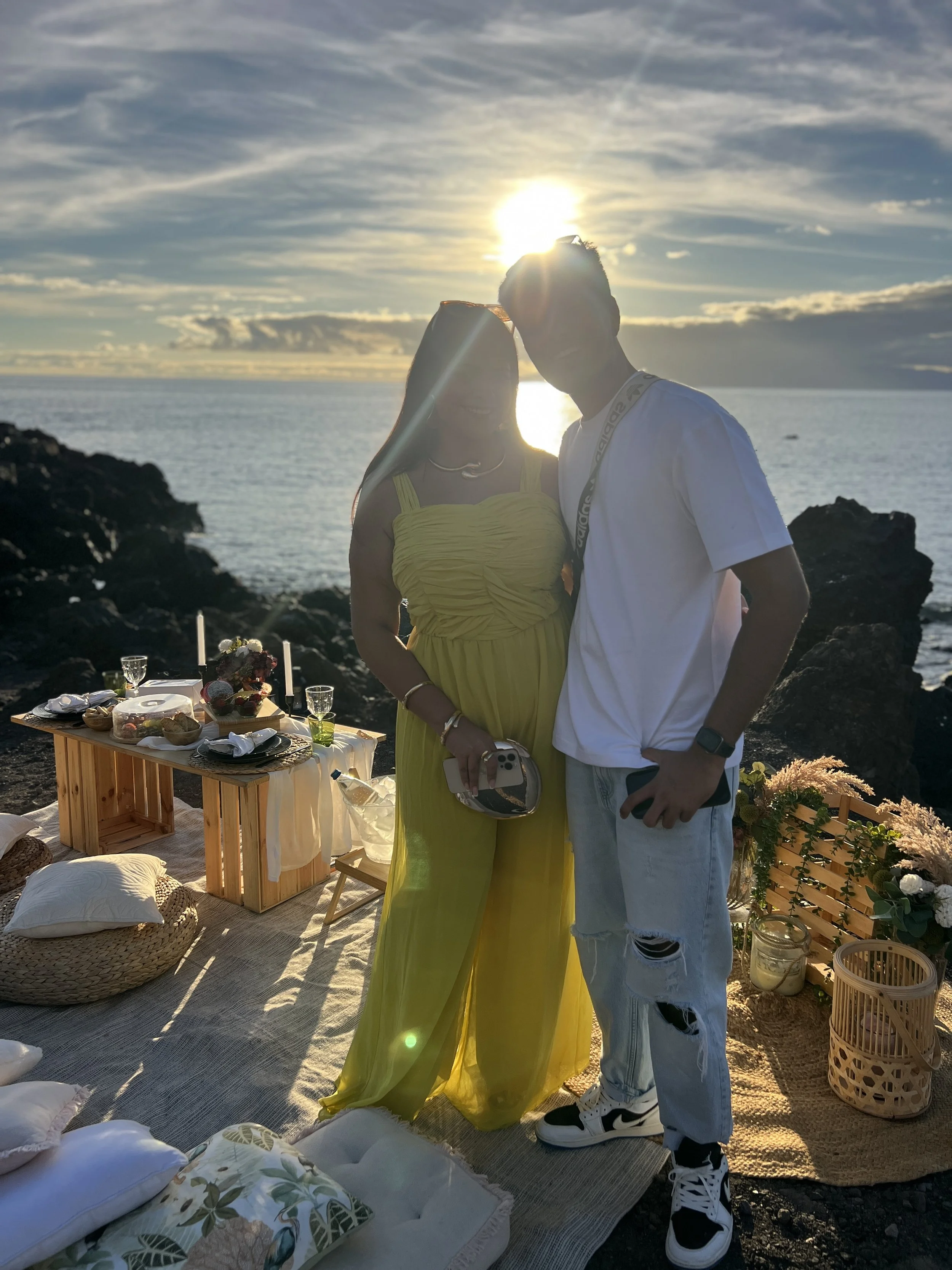 Sunset picnic by the sea - celebrating anniversary