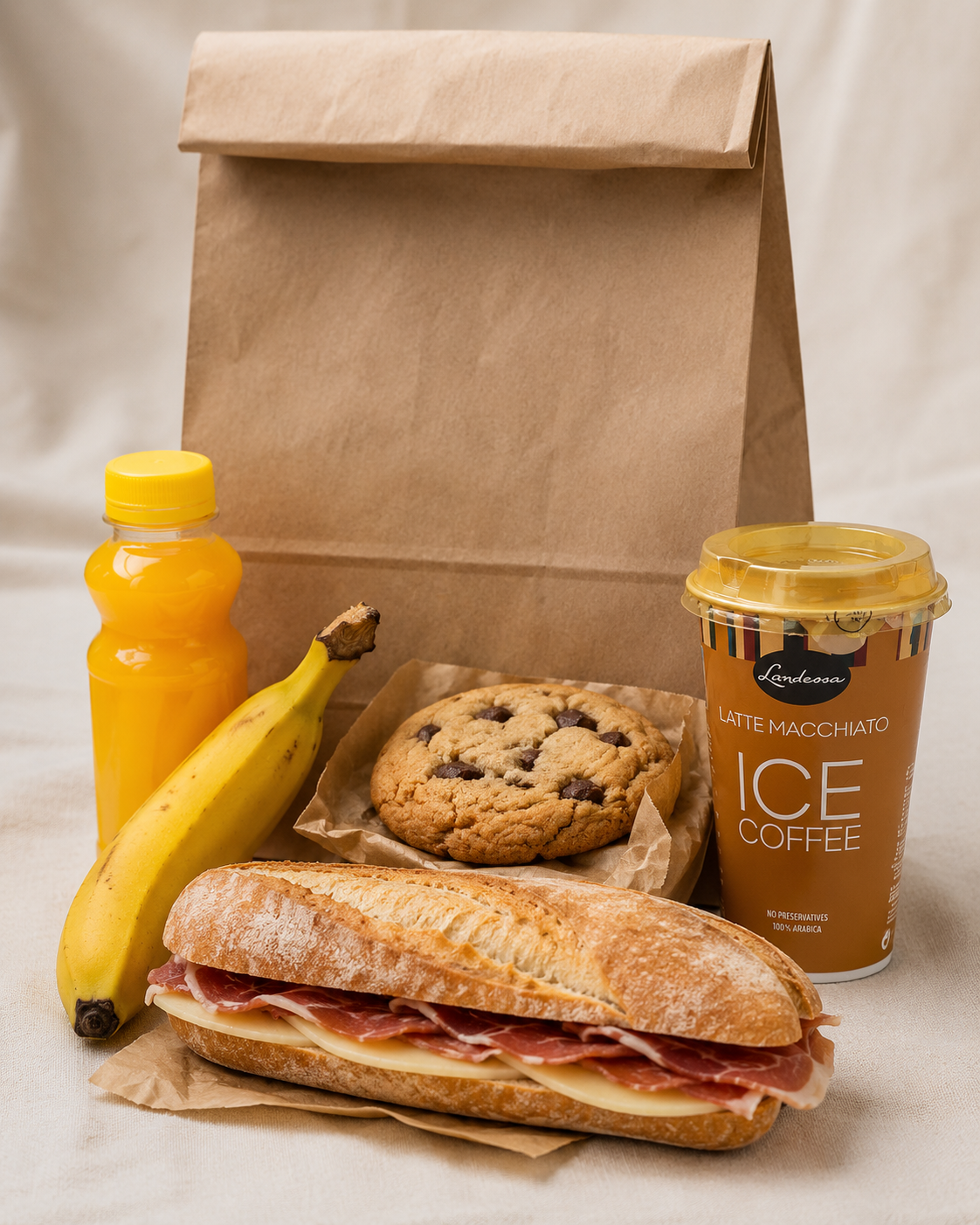 lunch pack bocadillo coockie zumo café para grupos de viajes en tenerife