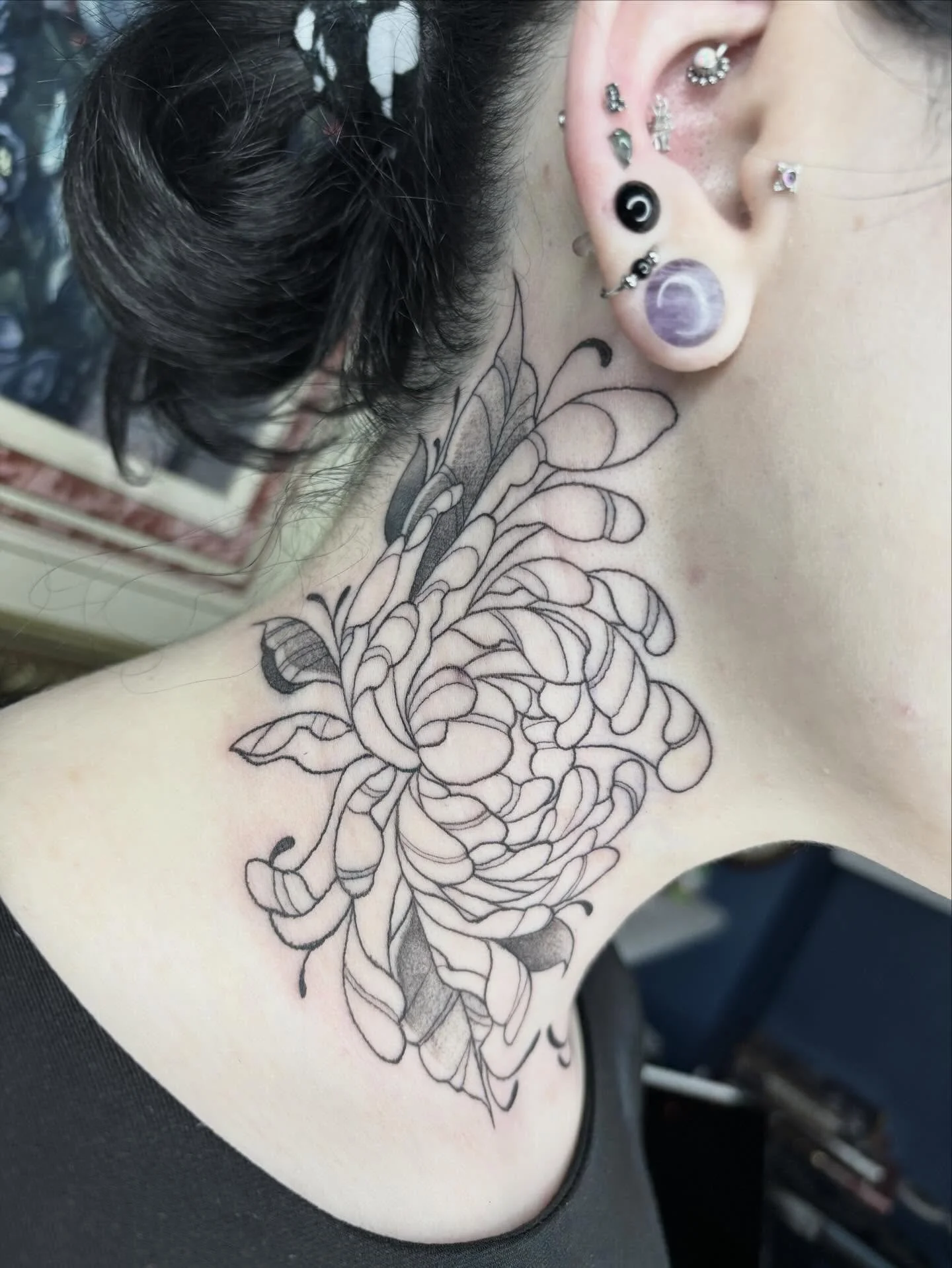 Started this neck tattoo and can&rsquo;t get over how perfect this fits! Thank you for the trust and I can&rsquo;t wait to shade it all in!
.
.
.
.
.
.
.
.
.
#sacredarttattooct #colortattoo #blackandgreytattoo #illustration #art #wow #tattooct #tatto