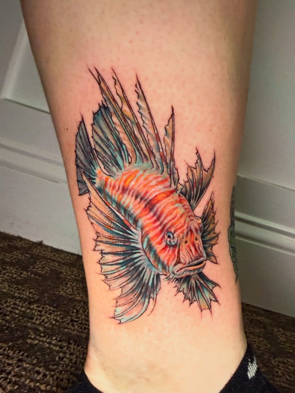 Fun little lion fish for London! 🦁 🐠 .
.
.
#sacredarttattooct  #ctink #inked #connecticuttattoos #colortattoo