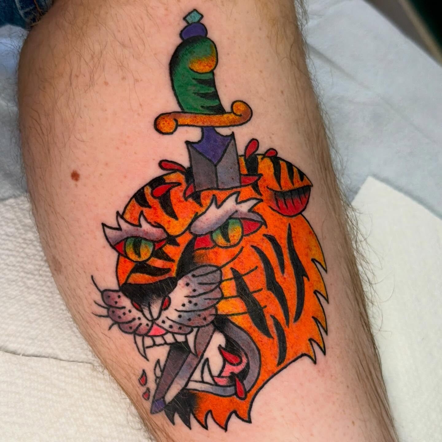 on @chaselamos who came out from california !! thank you for the trust my friend 🐅🗡️

#americantraditionaltattoo #americantraditional #tattooflash