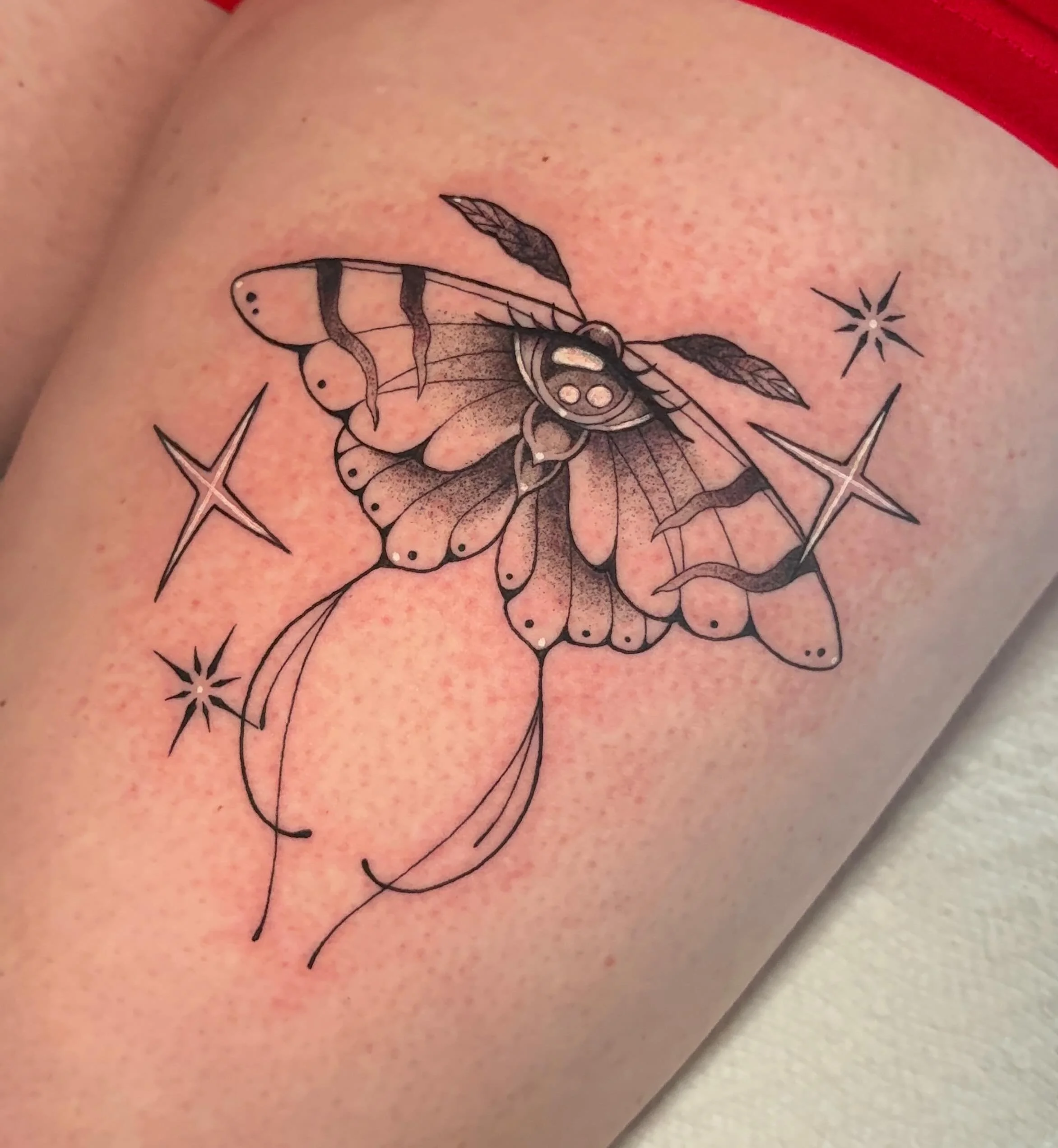 🦋👀✨
.
.
.
#sacredarttattooct#tattooct#mothtattoo#bugtattoo#thightattoo