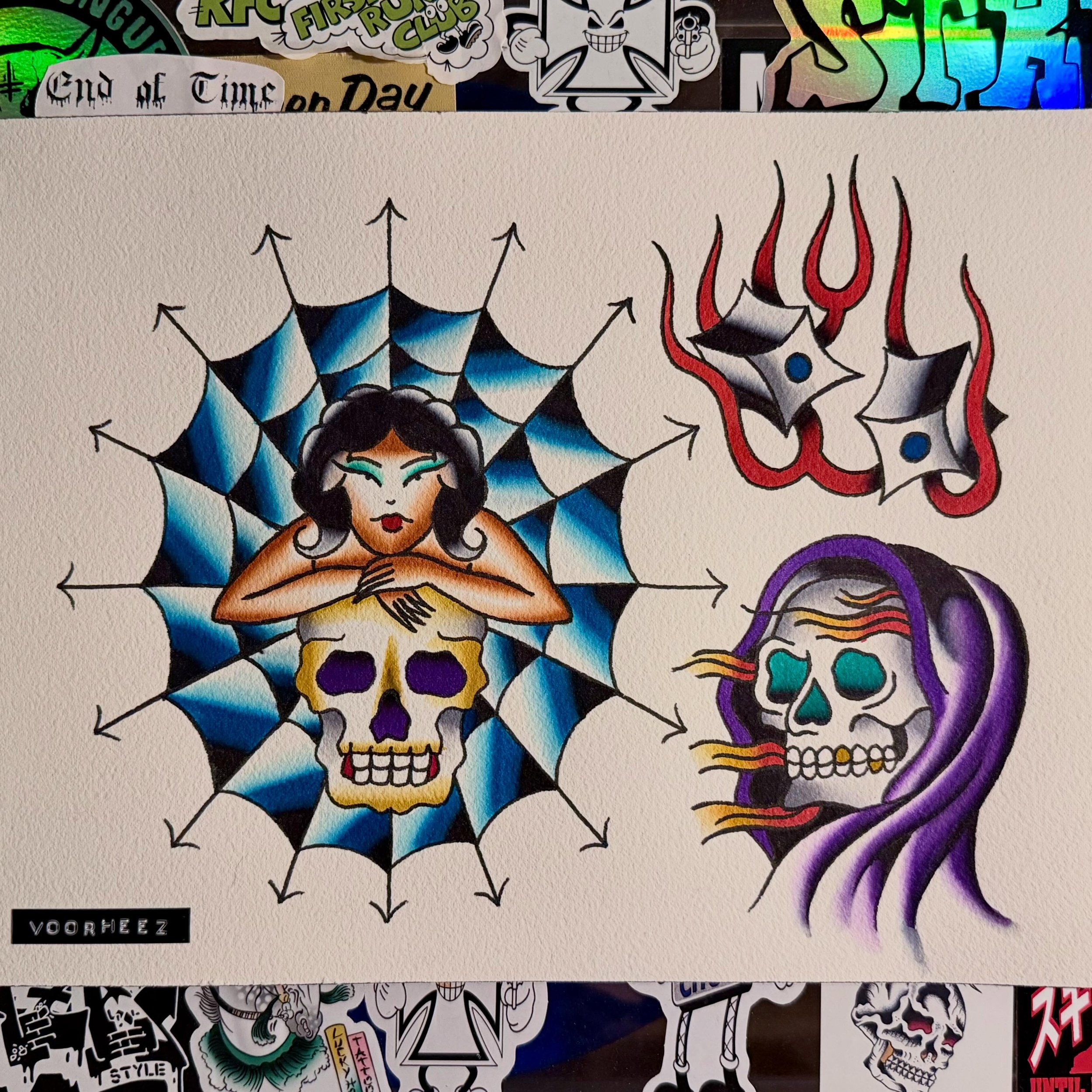 couple new hand painted designs ready to be tattooed! dm me if you&rsquo;re interested in booking :)

#americantraditional #americantraditionaltattoo #tattooflash #spitshade #flashdesign