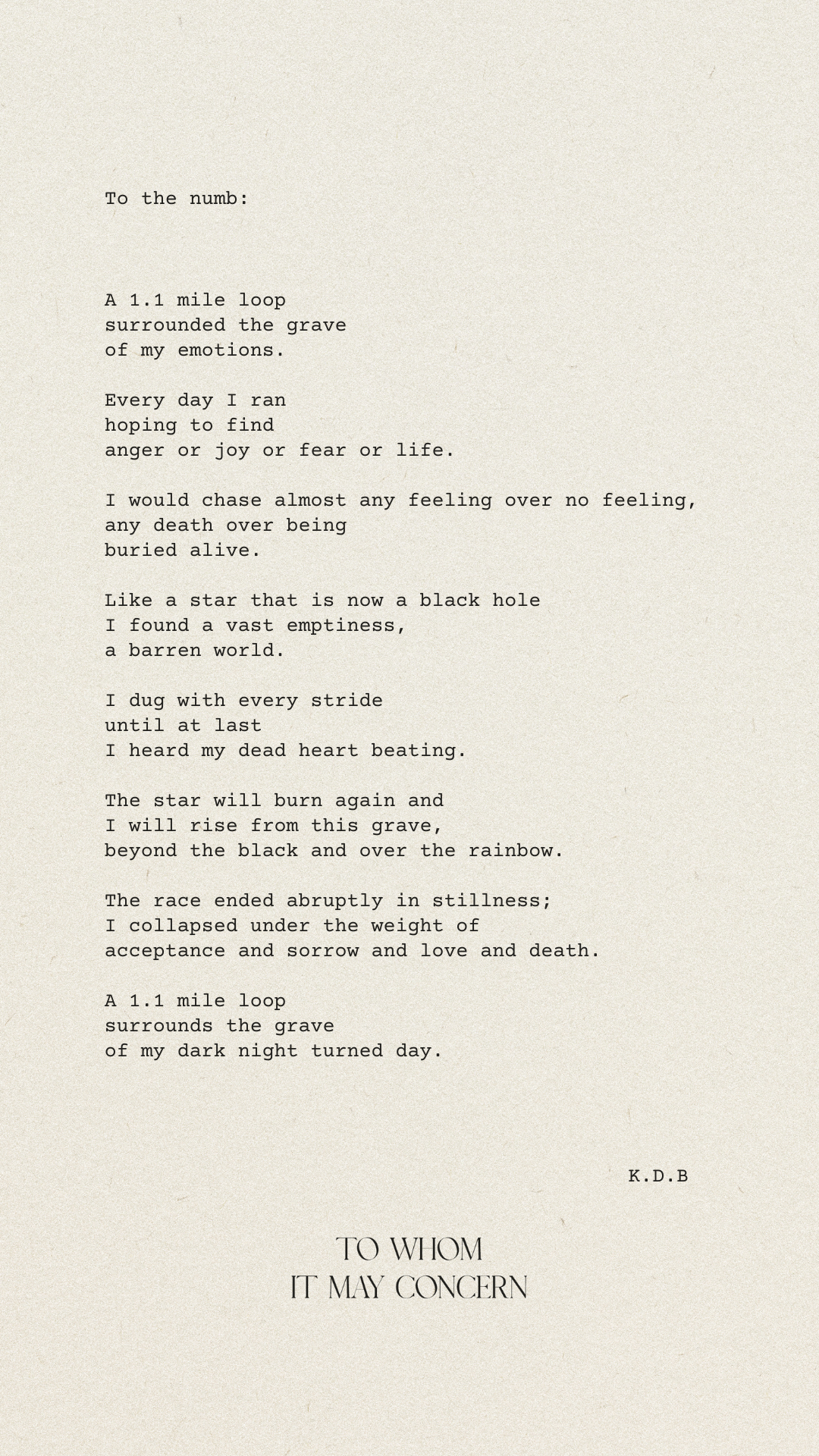 To the numb: