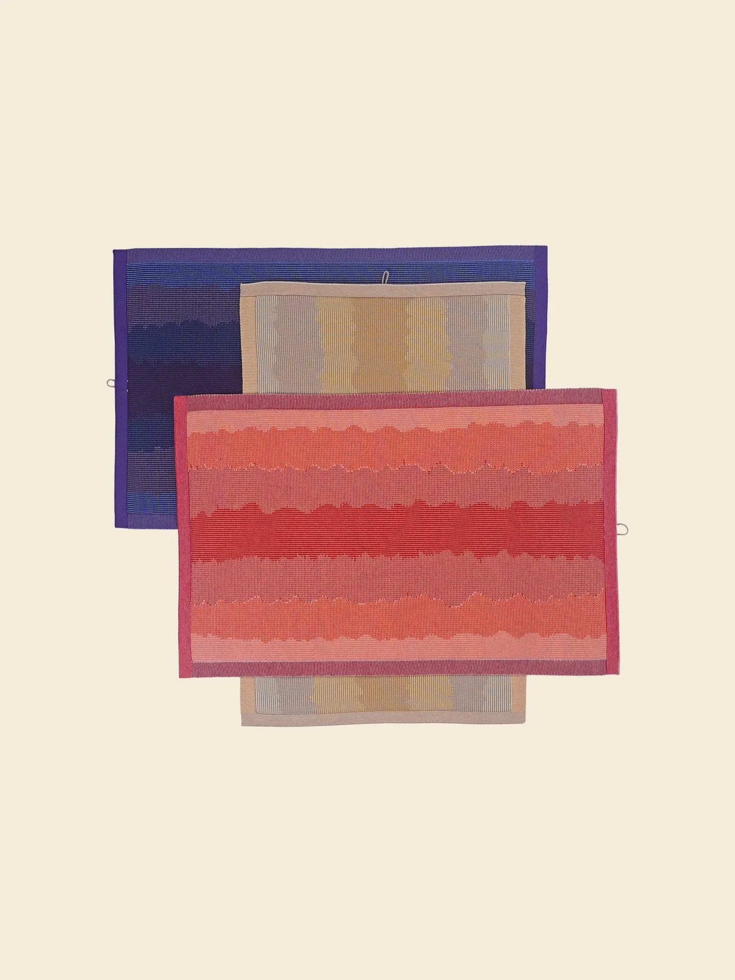 A set of 3 organic cotton kitchen towels with wavy monochrome graphic. Shop at www.boi-knit.com

Inspired by woven ikat textiles, it embraces imprecise graphics for a unique, artistic look. The special weave-in technique adds stability to the towel, 