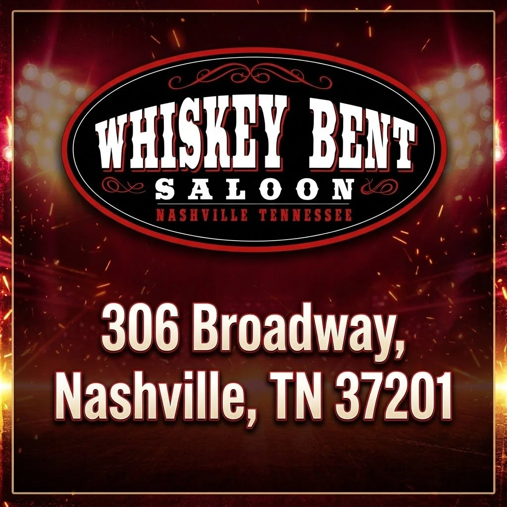 Sign for Whiskey Bent Saloon in Nashville, Tennessee, with address 306 Broadway.