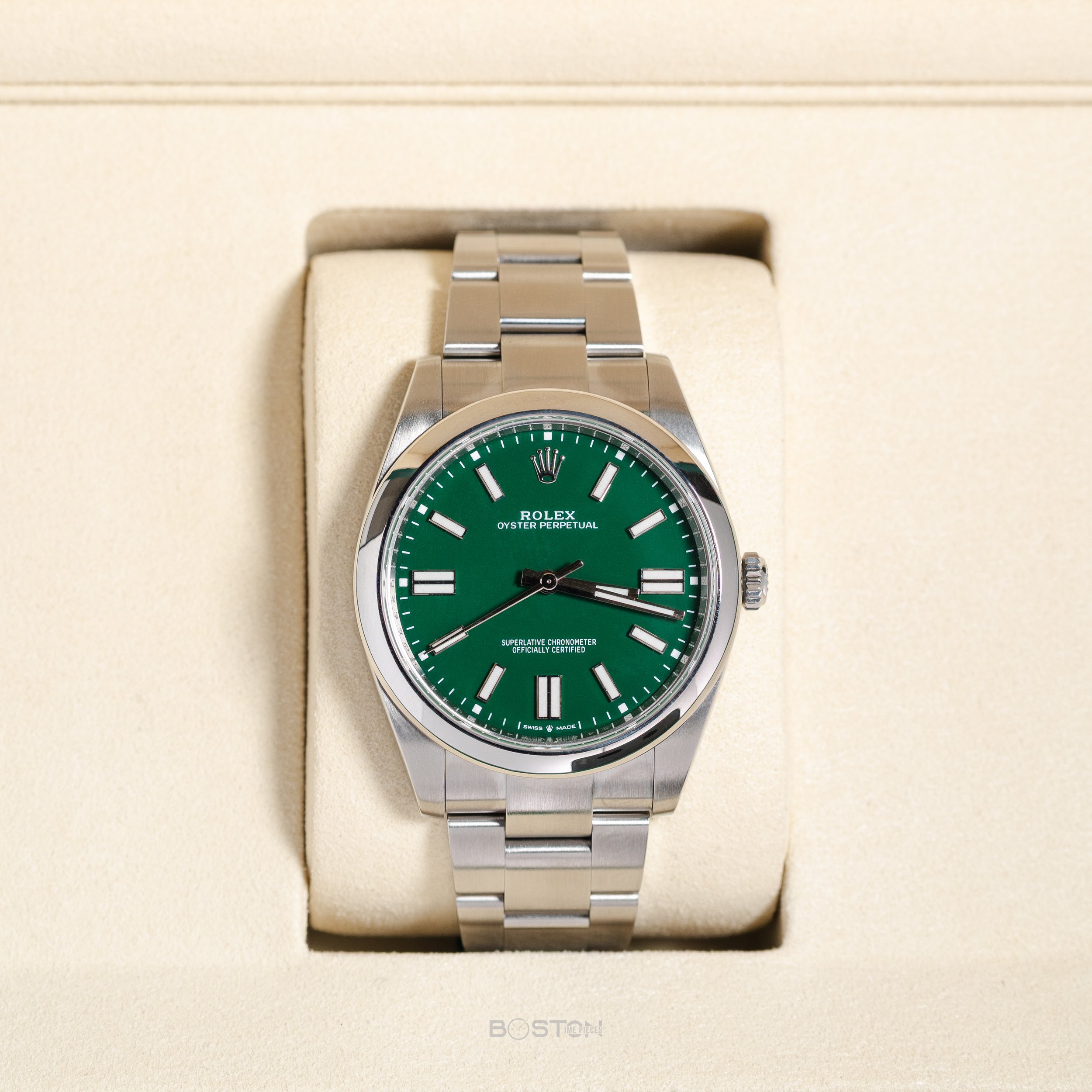 Rolex Oyster Perpetual 41 Watch - Domed Bezel - Green Index Dial - Oyster Bracelet