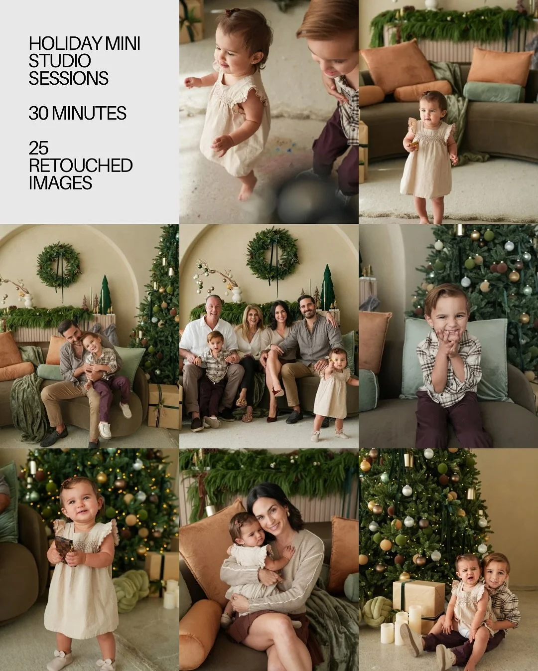 HOLIDAY MINI STUDIO SESSIONS 🎄

Location: @mintroom.miami - 3 setups, choose 1 (based on availability)

Price: $350

DM or email Mascreativemedia@gmail.com to schedule! Limited availability!