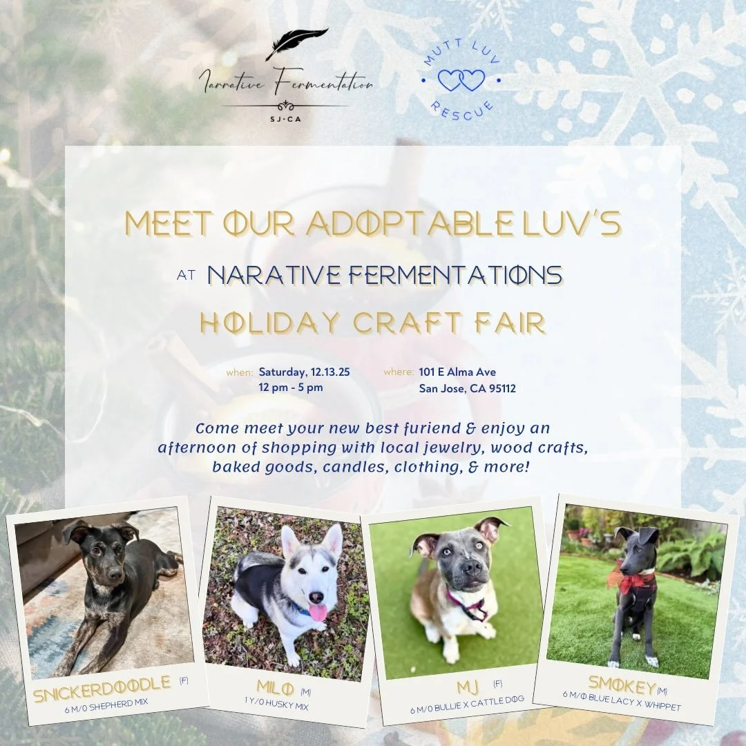 We&rsquo;re so excited to be joining @narrative_fermentations Howliday Craft Fair again, next Saturday, 12.13.25, from 12 pm - 5 pm! ⁣Swipe 👉🏼 to see a few of the LUVs who will be there!⁣
⁣
Bay Area furiends, come meet your new LUV to bring home fo