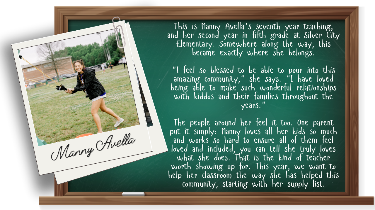 Manny Avella, fifth grade teacher at Silver City Elementary, featured in Summer Berg Realty Group's Adopt a Teacher Forsyth County series.