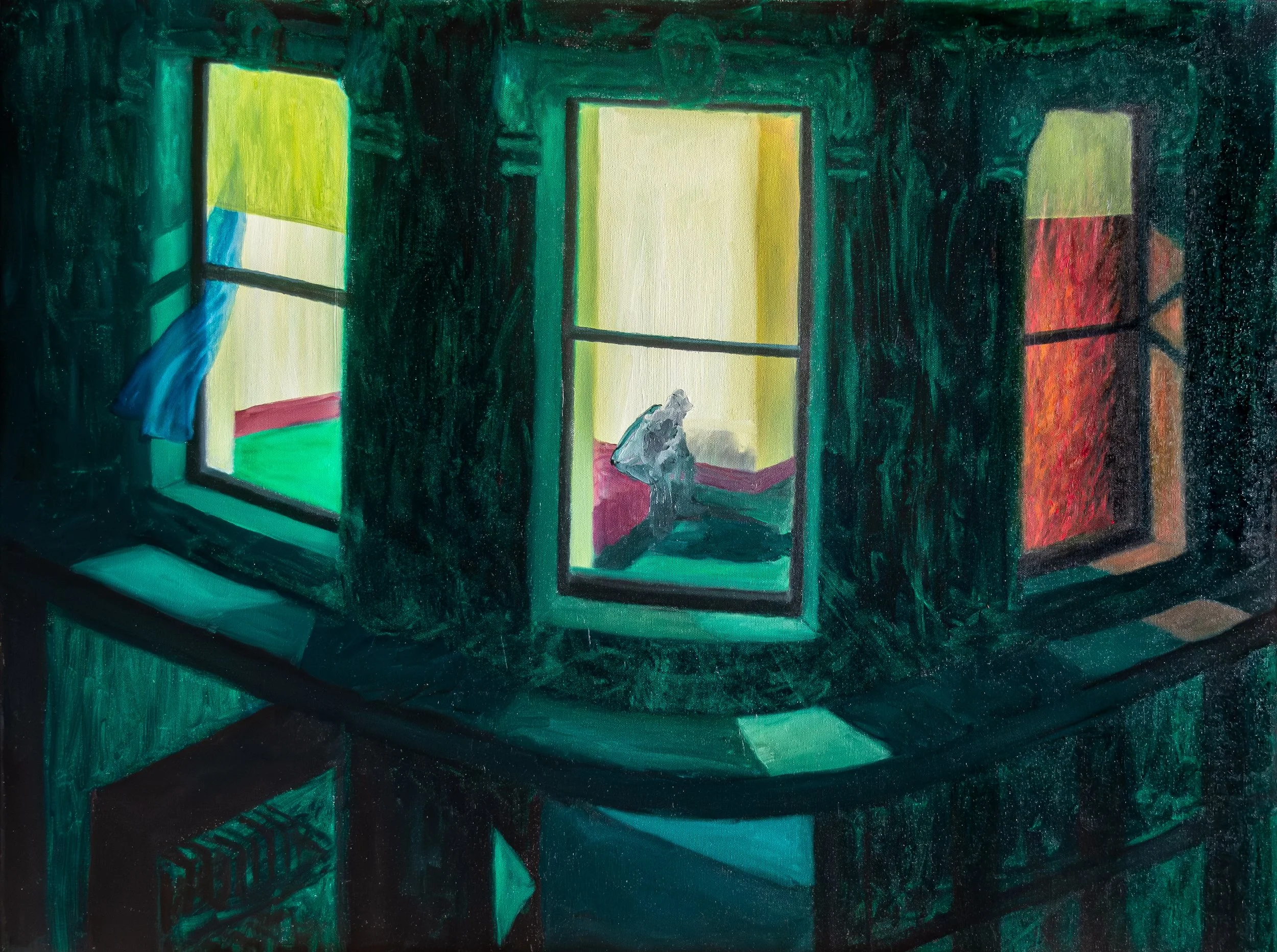 Night Windows. oil on canvas, 30" x 40" 2024.