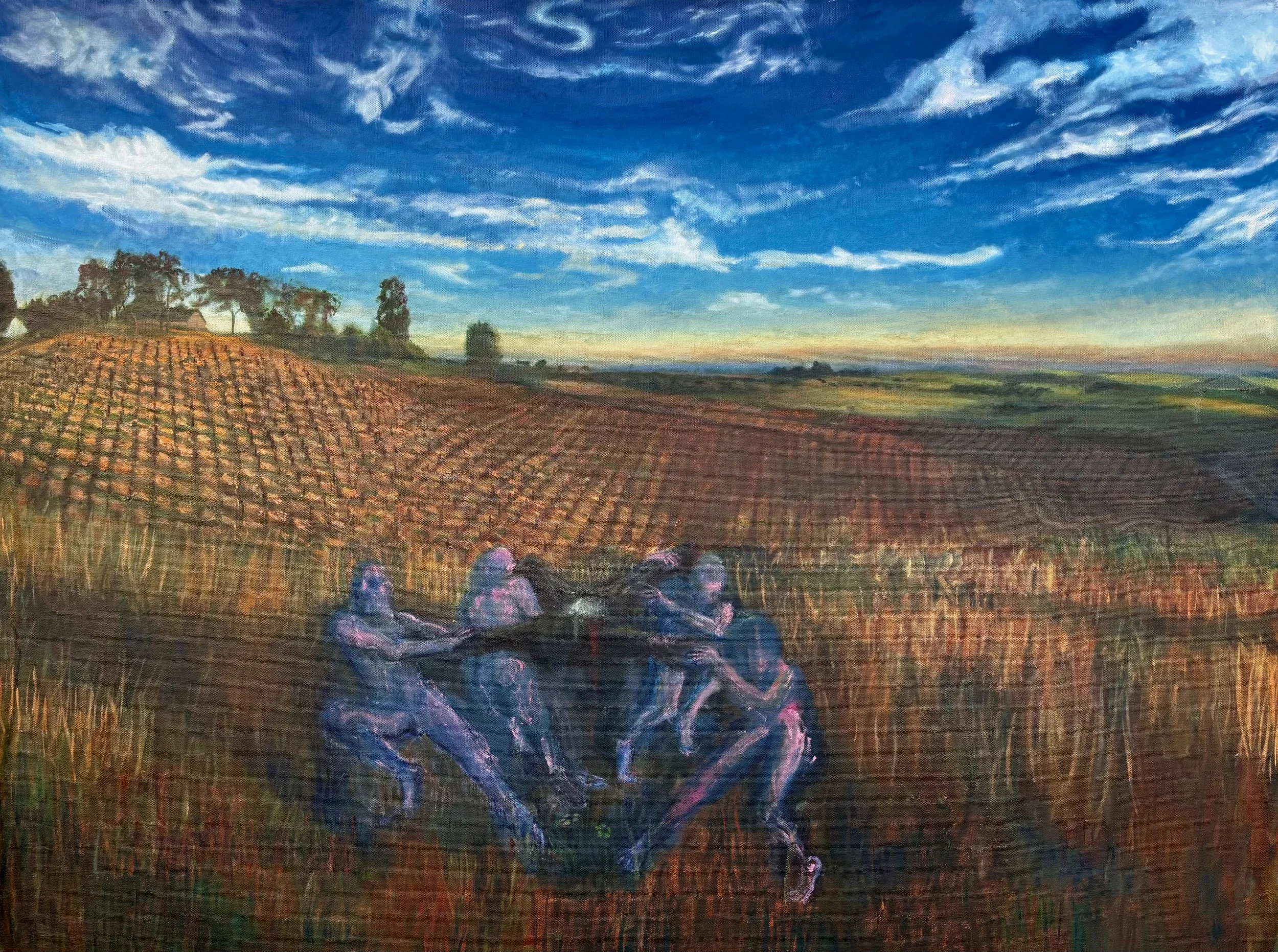 De-Limbing an Oppressor For Higher Crop Yield. oil on canvas, 36" x 48" 2025.