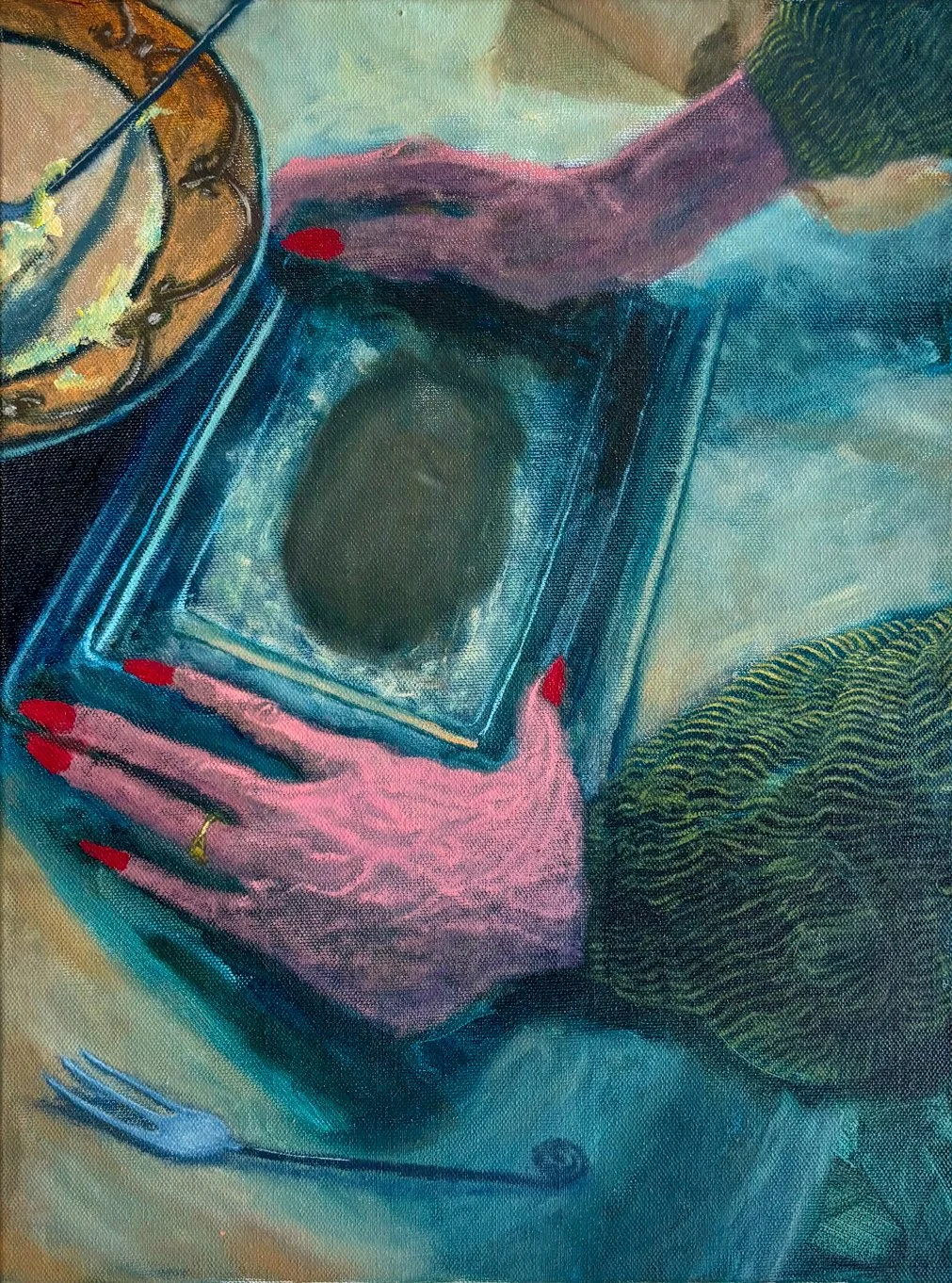 Mom Hands. oil on canvas, 16" x 12" 2025.