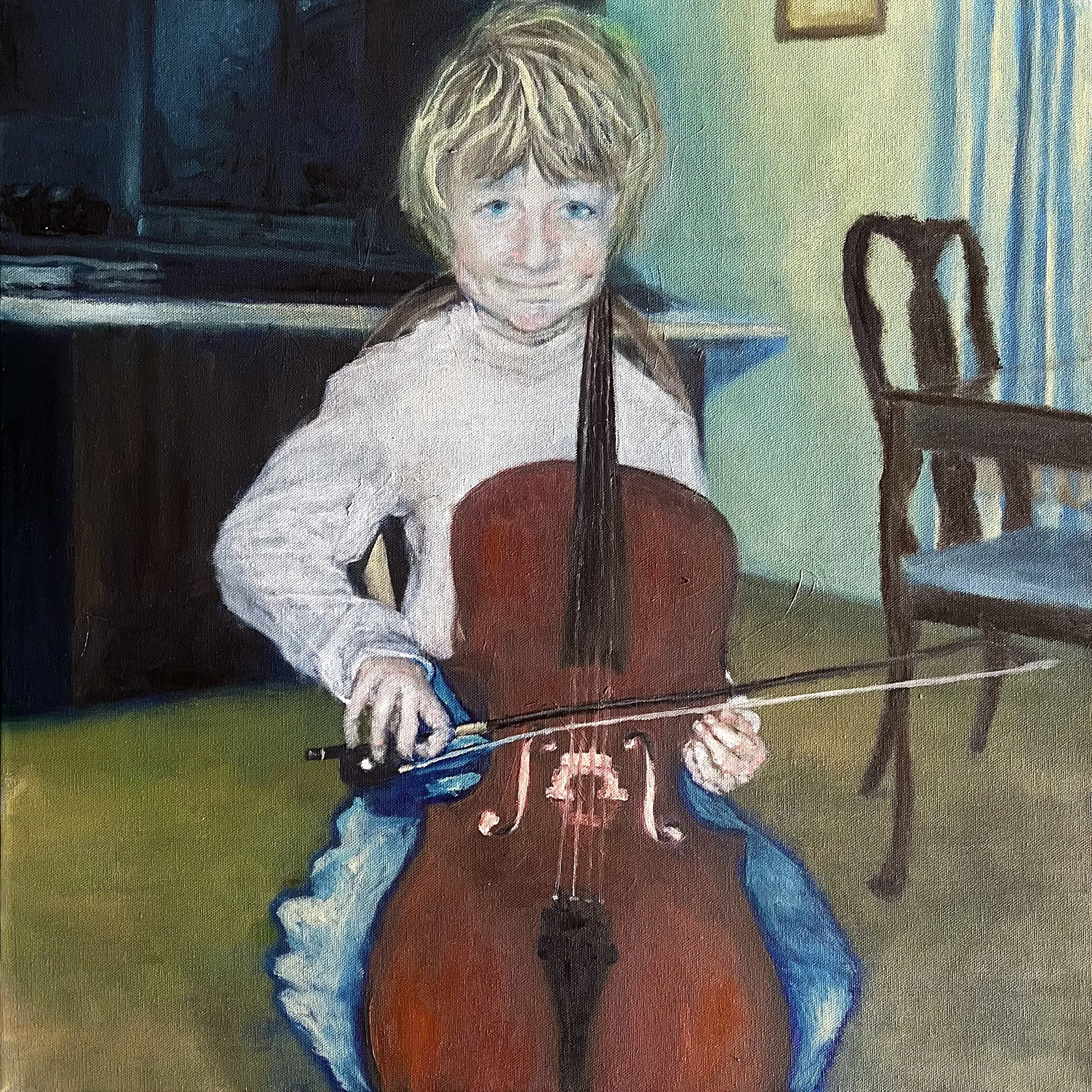 Cello Lesson. oil on canvas, 24" x 24" 2023.