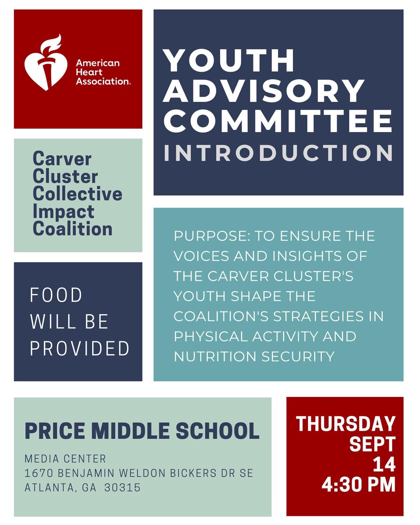 Want to make a DIFFERENCE? Want to use your voice to advocate for CHANGE? Want FREE FOOD? 🍲 Want a chance at raffle prizes? 🎟️ 
Come to the Carver Cluster Youth Advisory interest meeting to help change the community for the better! 
🔊🔊🗣️🗣️

Mid