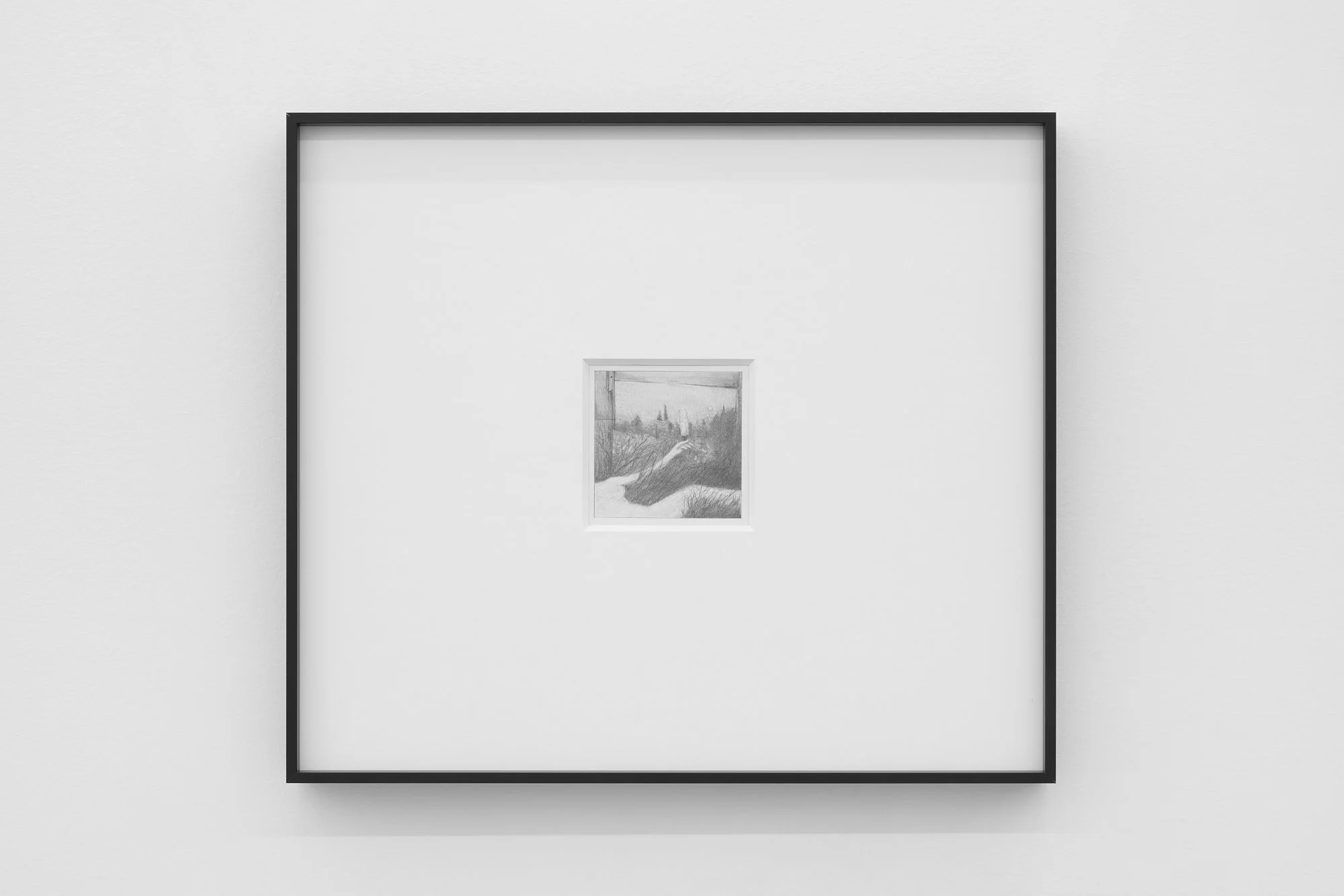 É𝘵𝘢𝘯𝘵 𝘥𝘰𝘯𝘯é𝘴 (𝘢𝘧𝘵𝘦𝘳 𝘋𝘶𝘤𝘩𝘢𝘮𝘱), 2026, Graphite on paper with embedded 2mm VS1 lab-grown diamond in artist frame, Framed 15.5 x 13.5 inches, unframed 3 x 3 inches