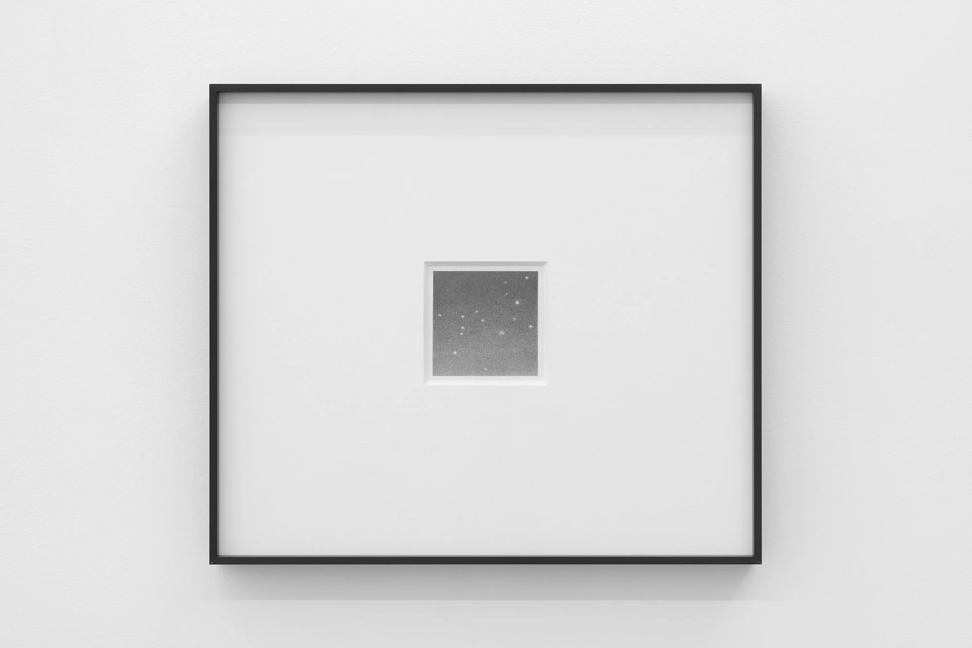 𝘊𝘢𝘯𝘪𝘴 𝘔𝘢𝘫𝘰𝘳 (𝘜𝘯𝘥𝘦𝘳 𝘵𝘩𝘦 𝘋𝘰𝘨 𝘚𝘵𝘢𝘳), 2026, Graphite on paper with embedded 1.5mm and 2mm VS1 lab-grown diamonds in artist frame, framed 15.5 x 13.5 inches, unframed 3 x 3 inches 