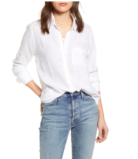 White linen button down shirt