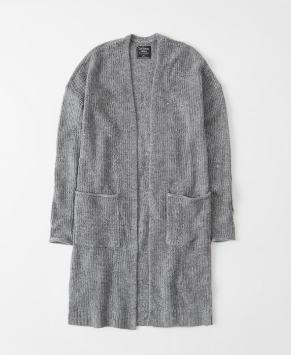 gray long cardigan with pockets