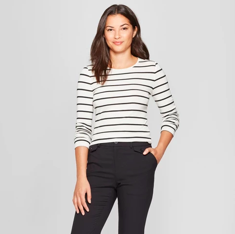 Crew Neck long sleeve striped shirt 